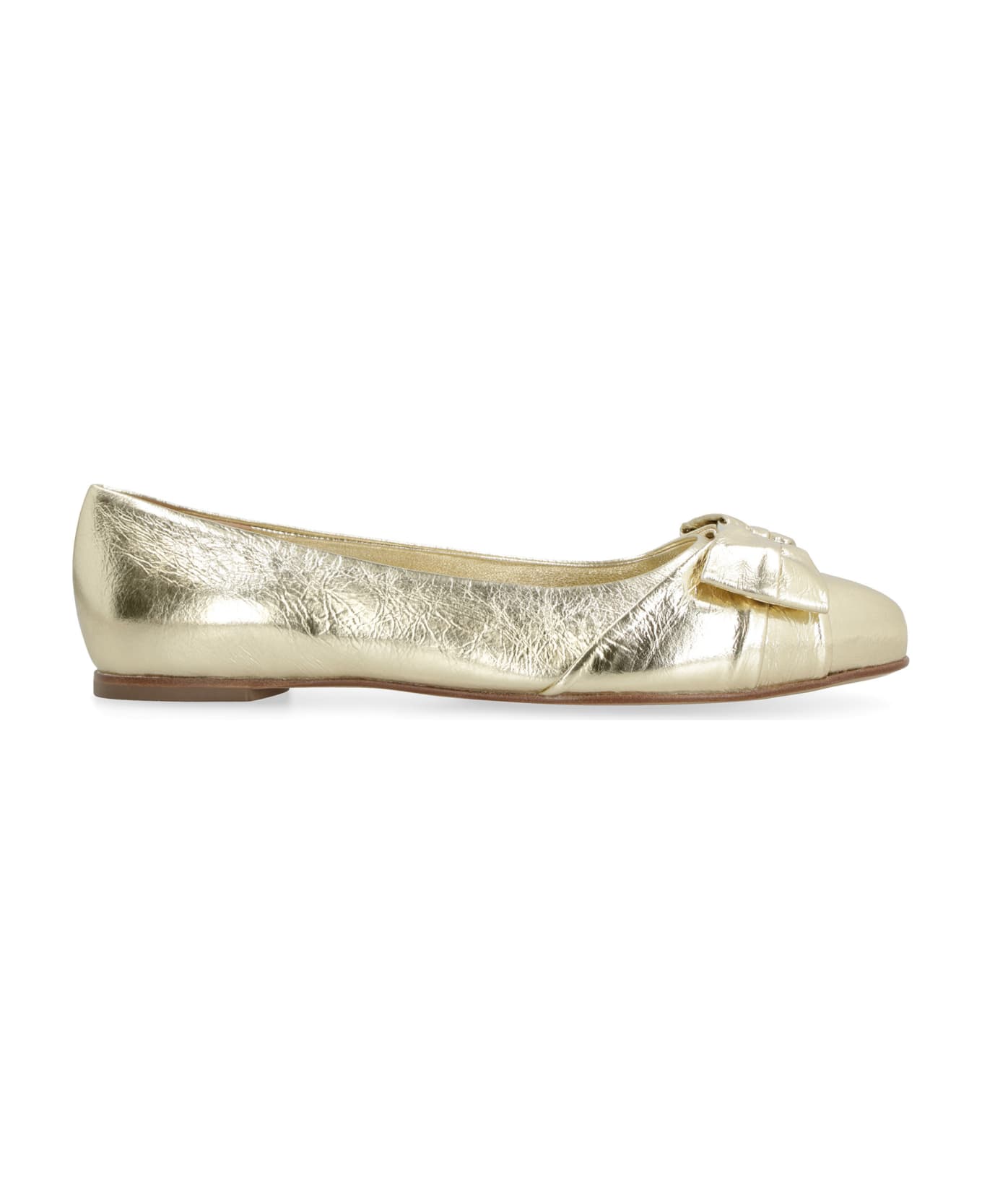 Ferragamo Varina Metallic Leather Ballet Flats - Gold