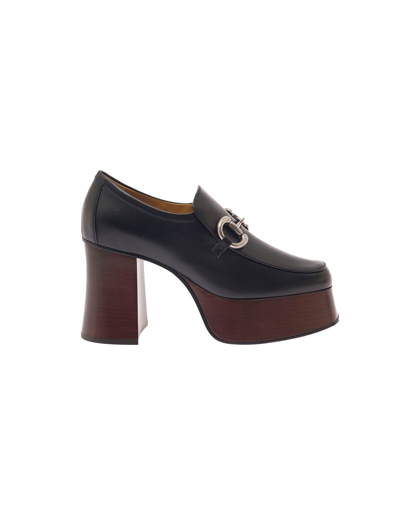 Gucci Platform Loafers With Horsebit And Block Flared Heel - Black