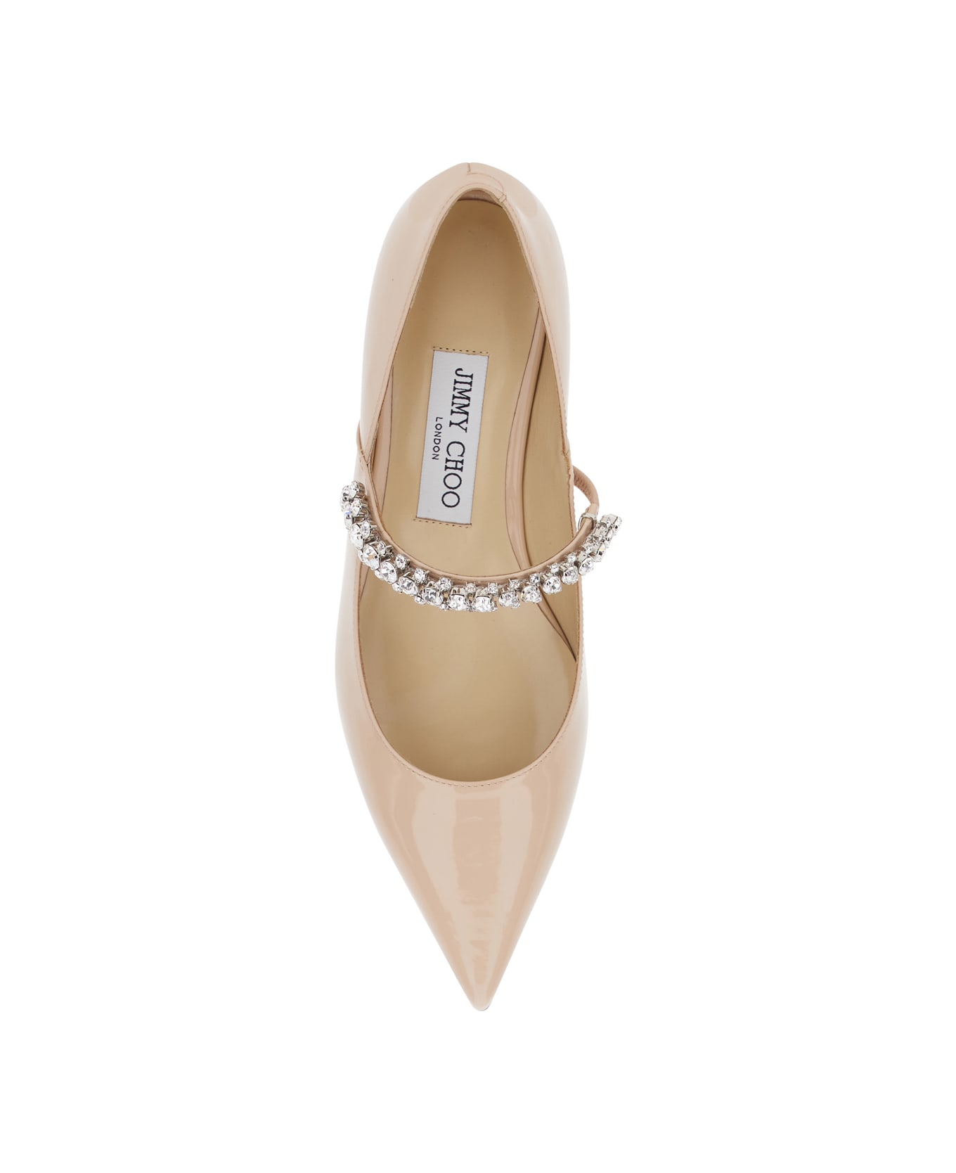 Jimmy Choo Pink Rhinestoned Ballet Shoes With Low Heel In Patent Leather Woman - Pink