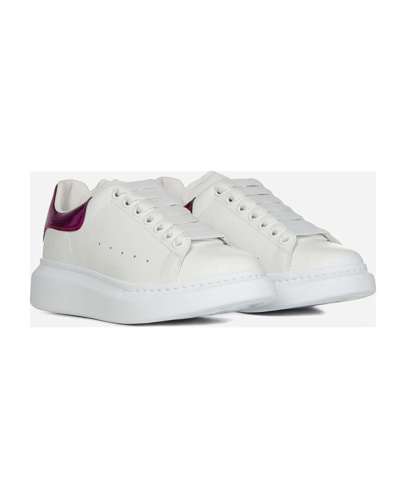 Alexander McQueen White Sneakers With Platform And Metallic Fuchsia Heel Tab In Leather Woman Alexander Mcqueen - White スニーカー