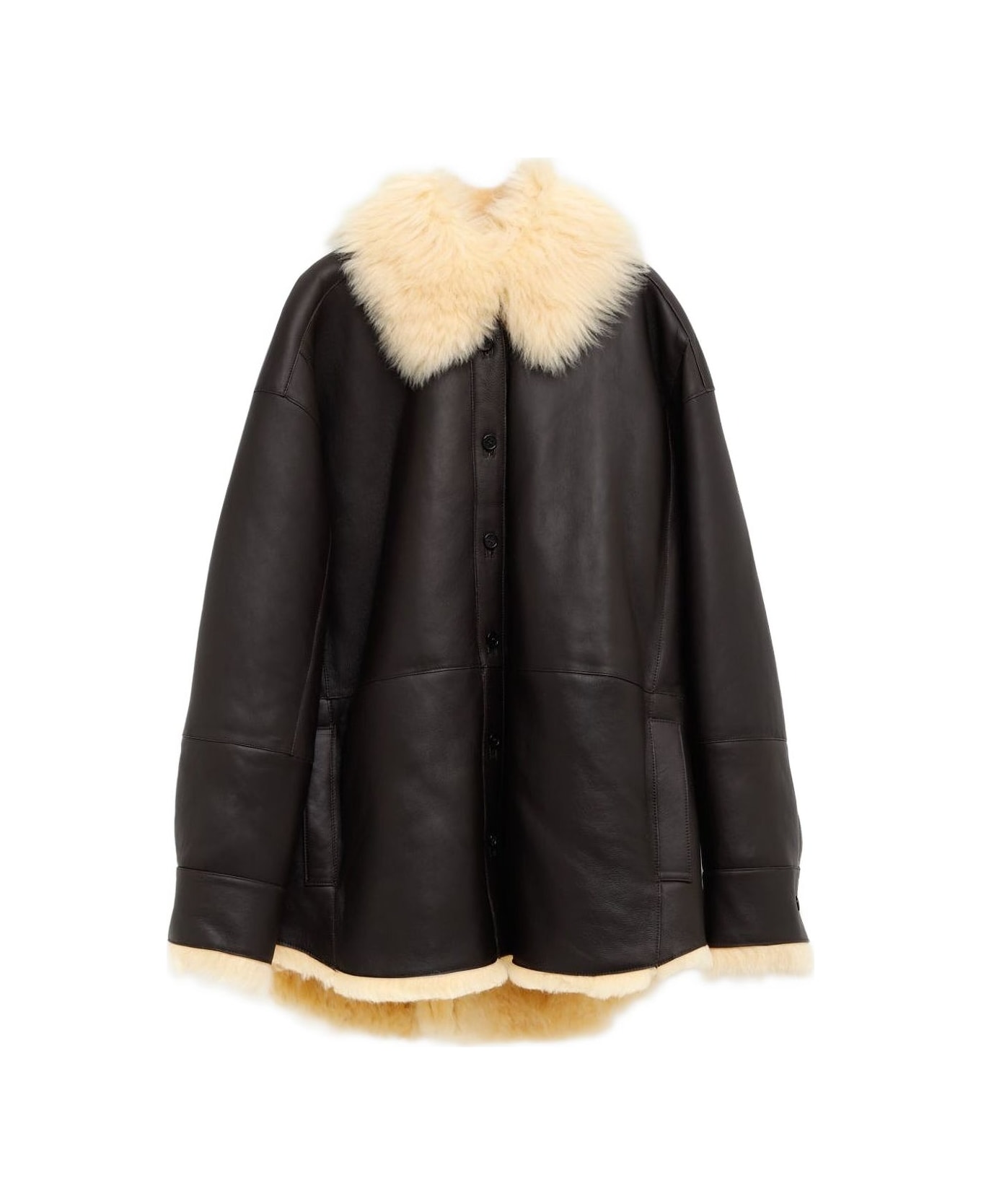 Acne Studios Leather Shearling Jacket - Marrone scuro