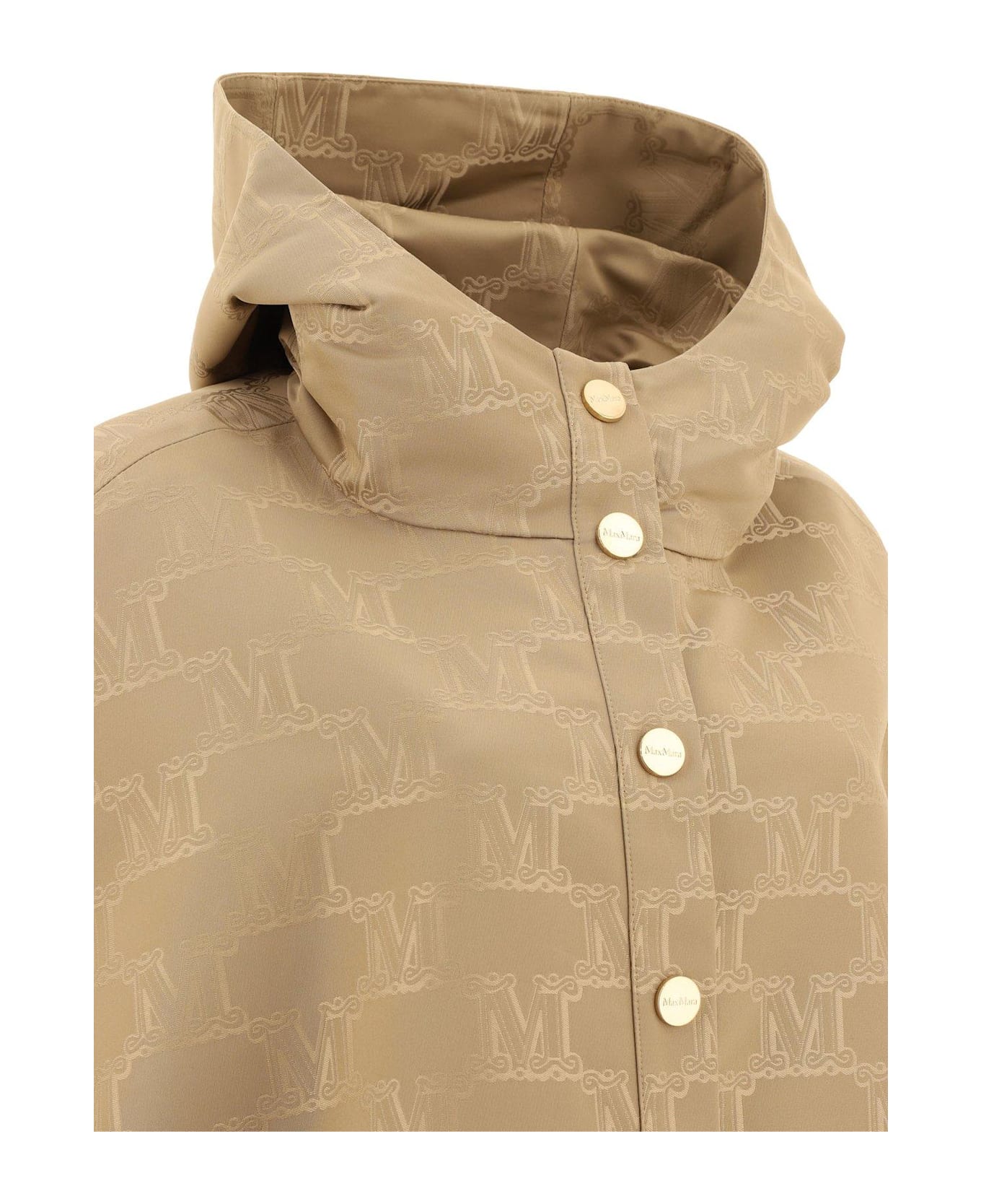 Max Mara Logo Jacquard High Neck Cape - Beige