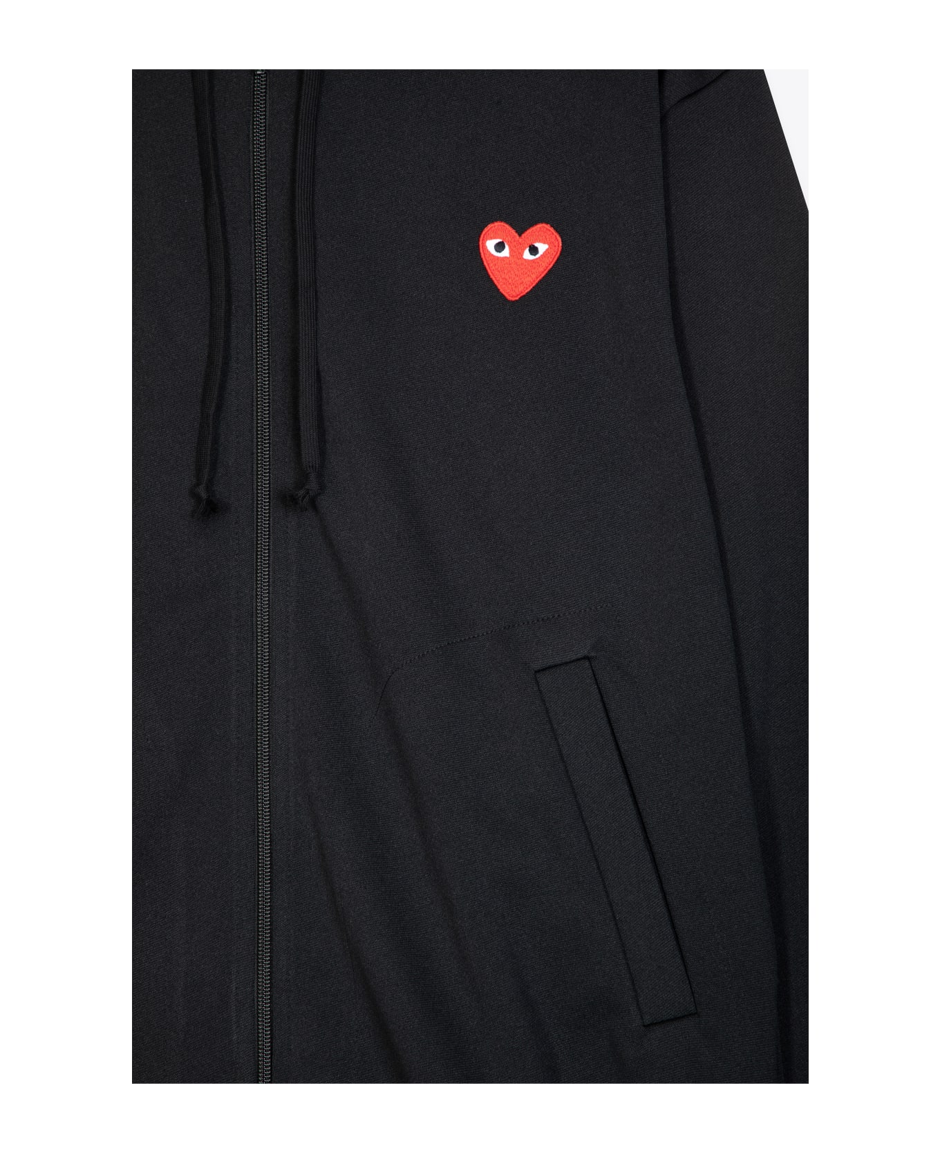 Comme des Garçons Play Mens Sweatshirt Knit Black hoodie with zip and heart patch at chest - Nero