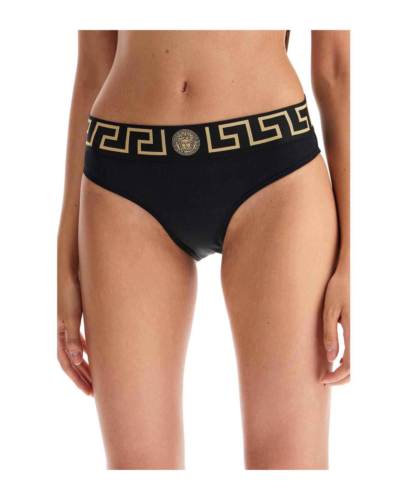 Versace Bikini Bottom With Greek Border - BLACK (Black)