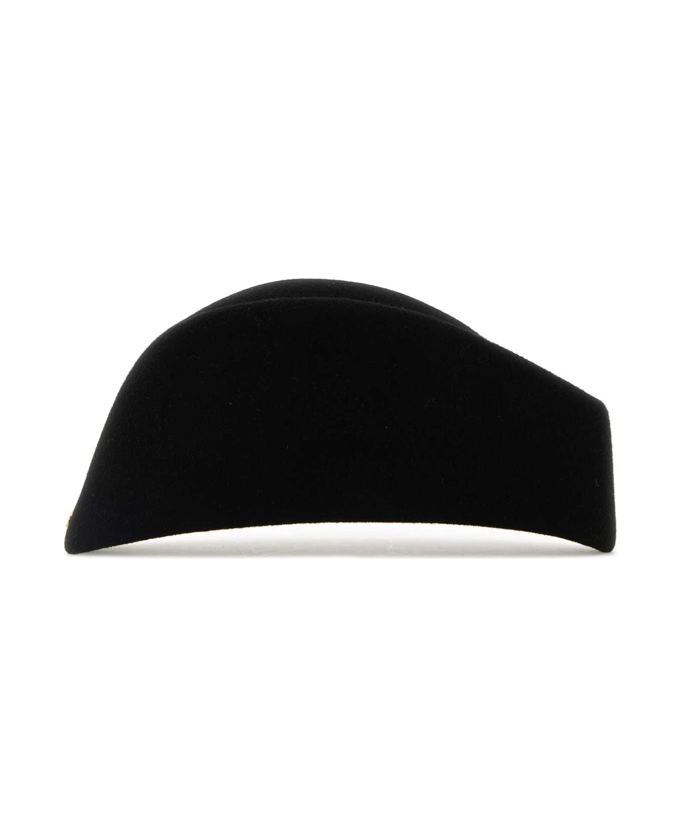 Valentino Garavani Black Wool Vlogo Signature Hat - NEROANTIQUEBRASS