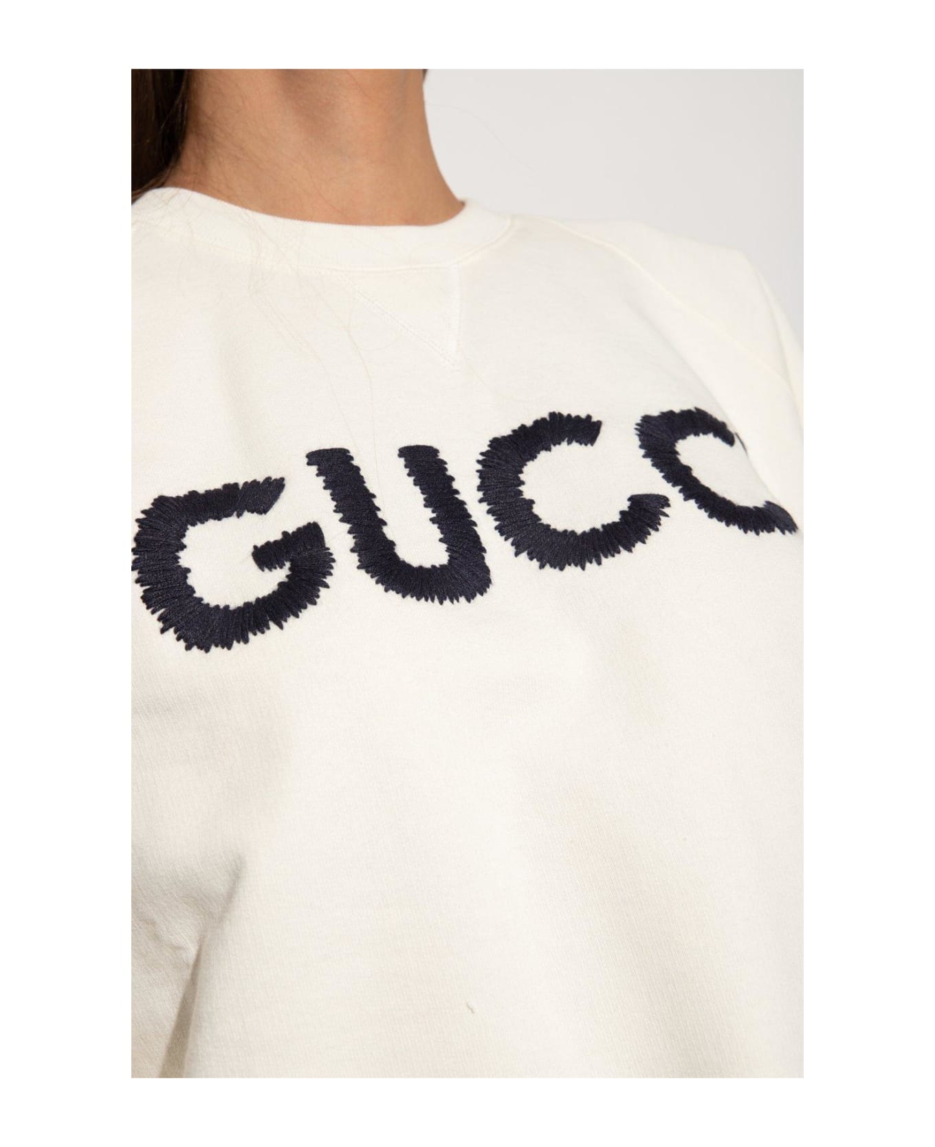 Gucci Logo Embroidered Crewneck Sweatshirt - White