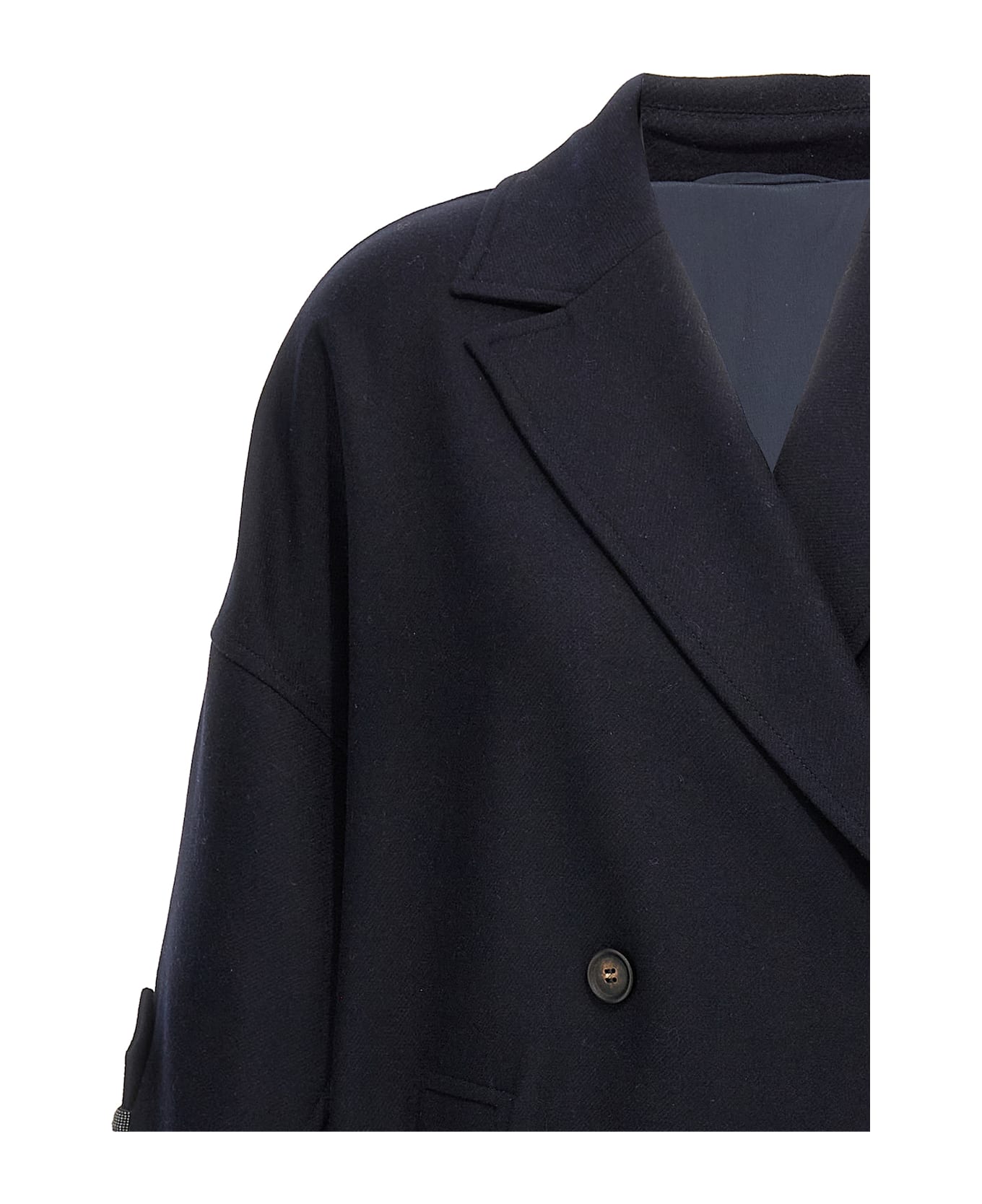 Brunello Cucinelli 
shiny Cuff Details
 Caban Coat - Blue