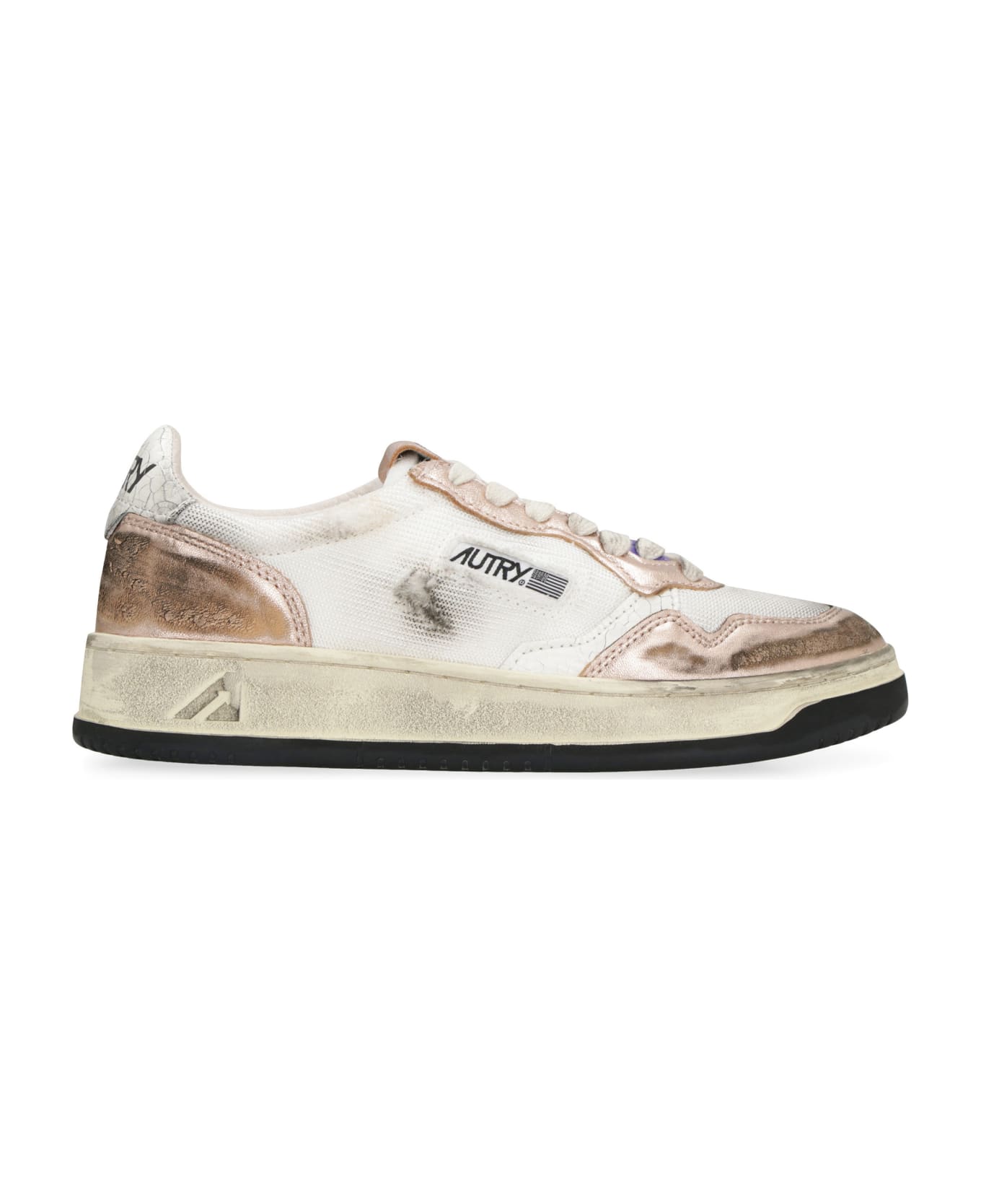 Autry Super Vintage Medalist Low Sneakers In White And Gold Leather - Bronze