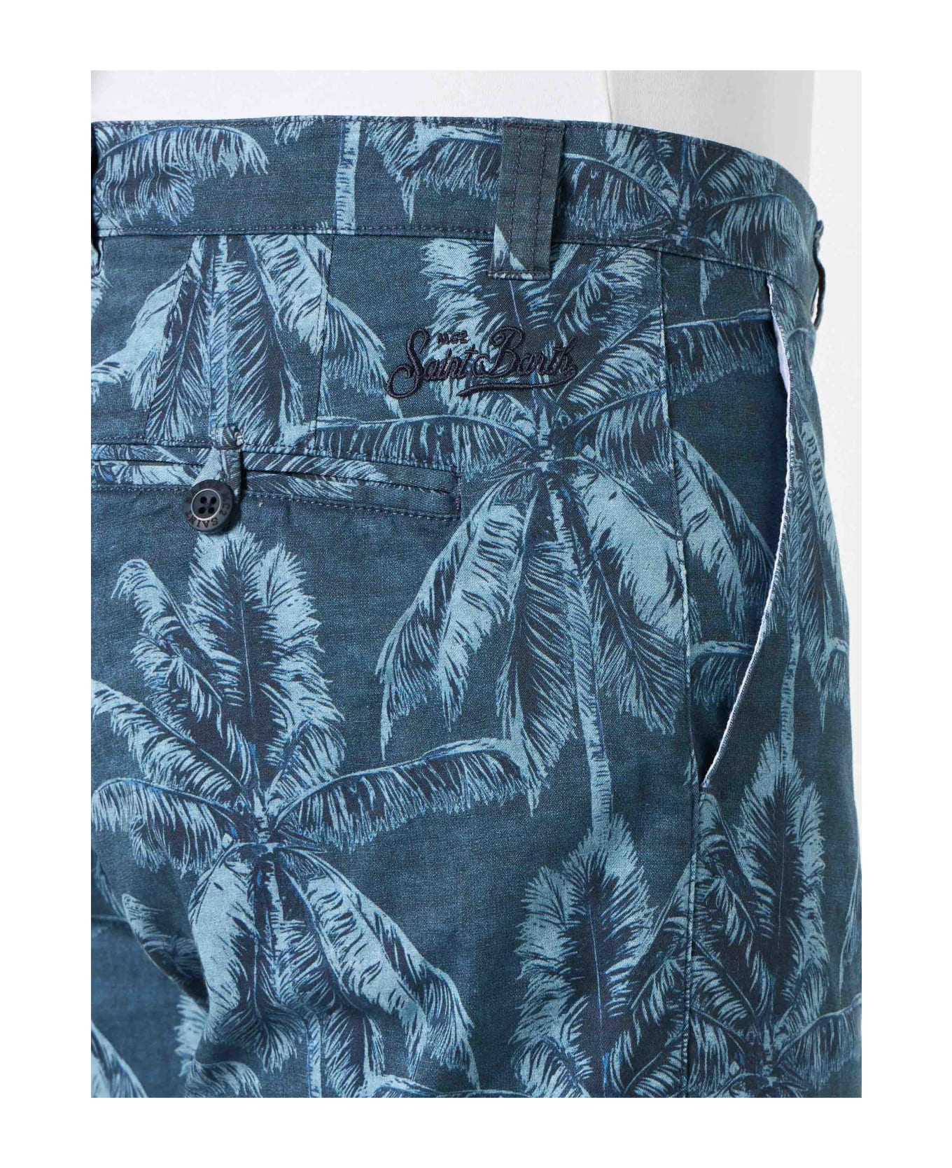 MC2 Saint Barth Man Cotton Bermuda With Palm Print - BLUE