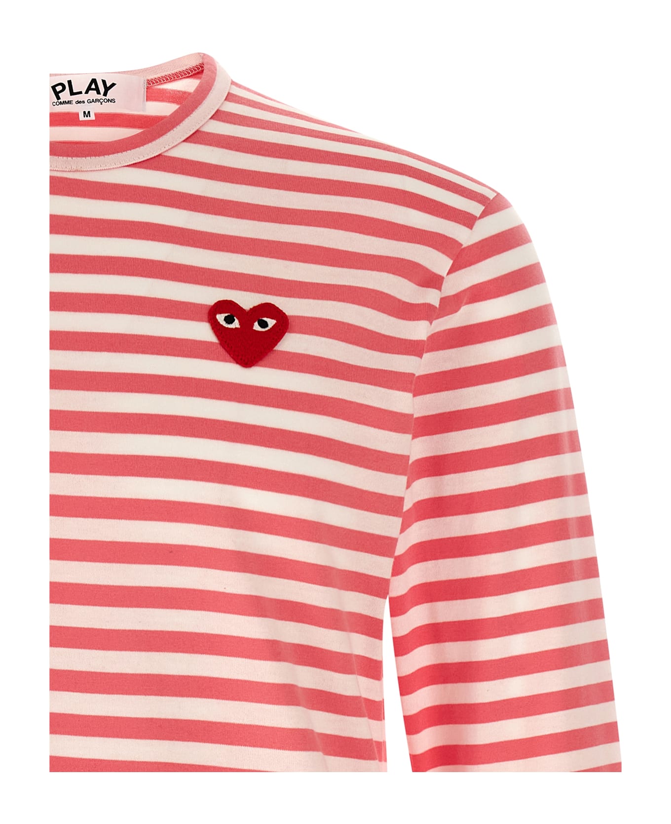 Comme des Garçons Play Logo Patch Stripes T-shirt - Pink