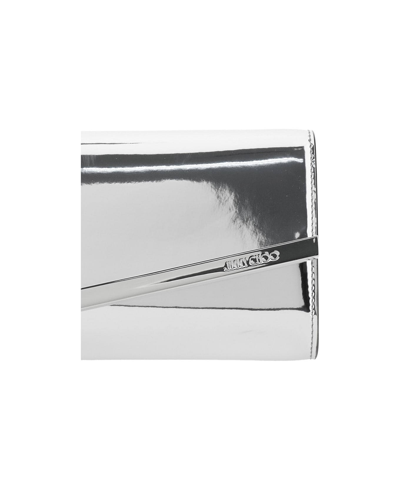 Jimmy Choo 
emmie
 Metallic Envelope Clutch With Logo Lettering On The Front And Chain-link Shoulder Strap In Leather And Fabric Blend Woman - Metallic