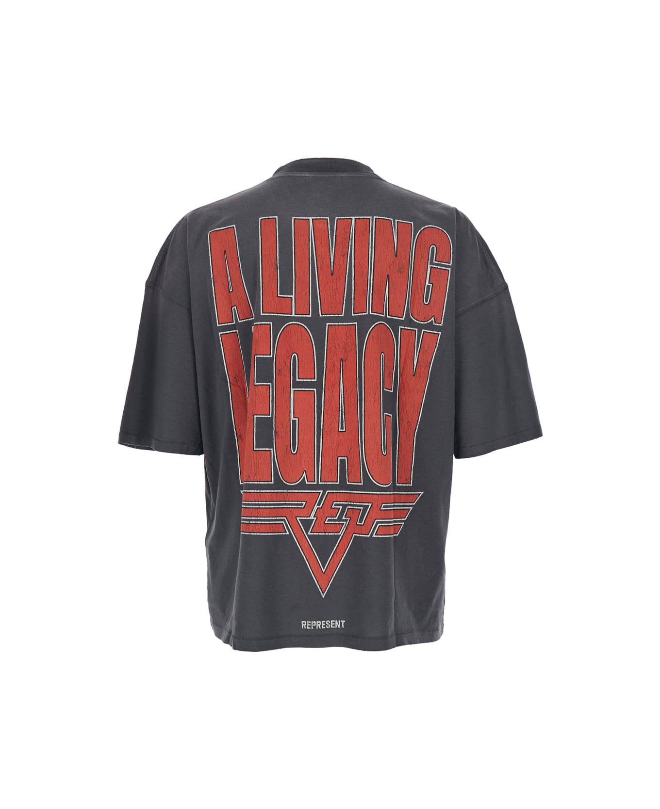 REPRESENT Grey Crewneck T-shirt With Maxi Logo Print On Front And Rear In Cotton Blend Man - Grey