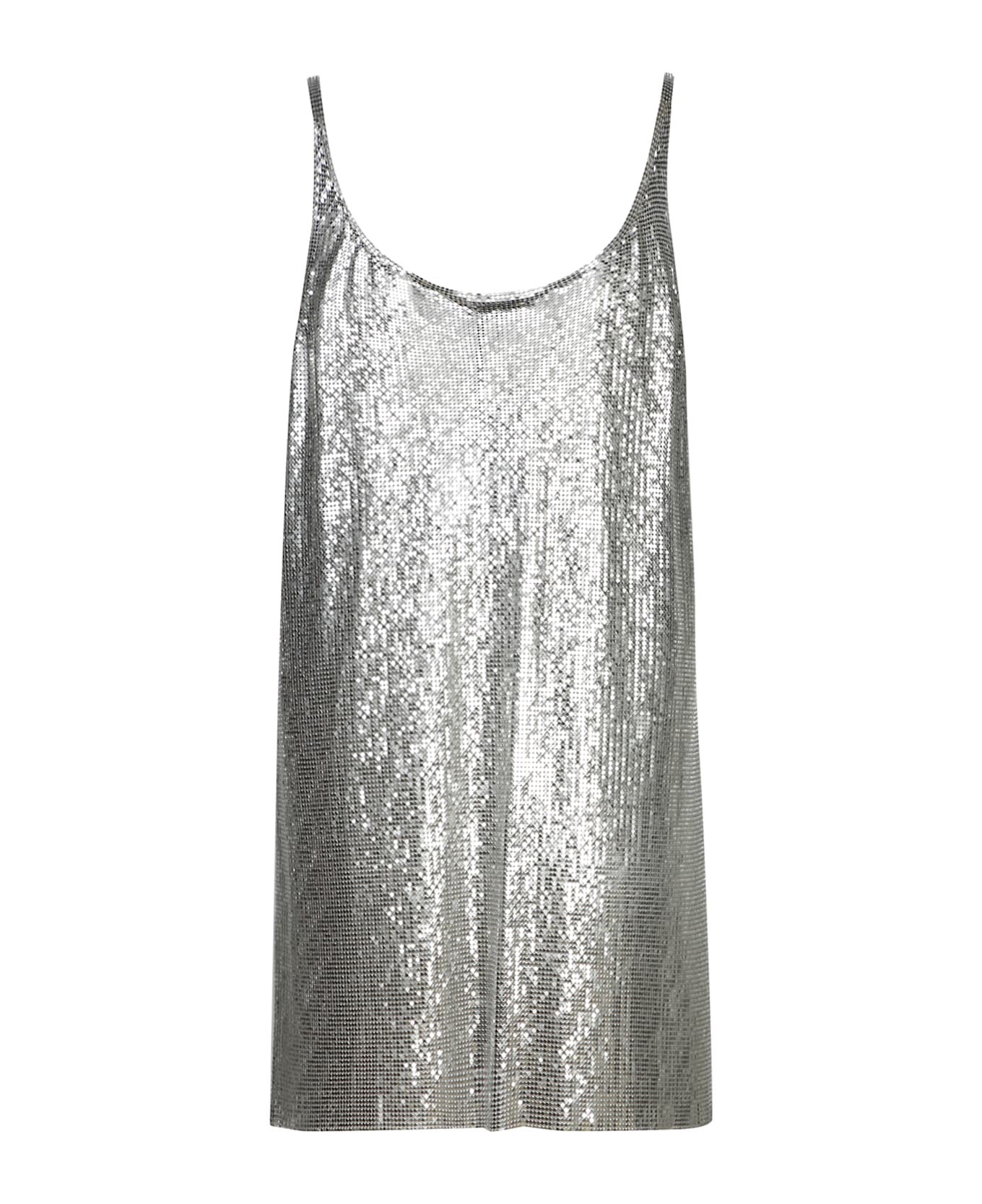 Paco Rabanne Metallic Sleeveless Top With Spaghetti Straps And Chainmail In Tech Fabric Woman - Metallic