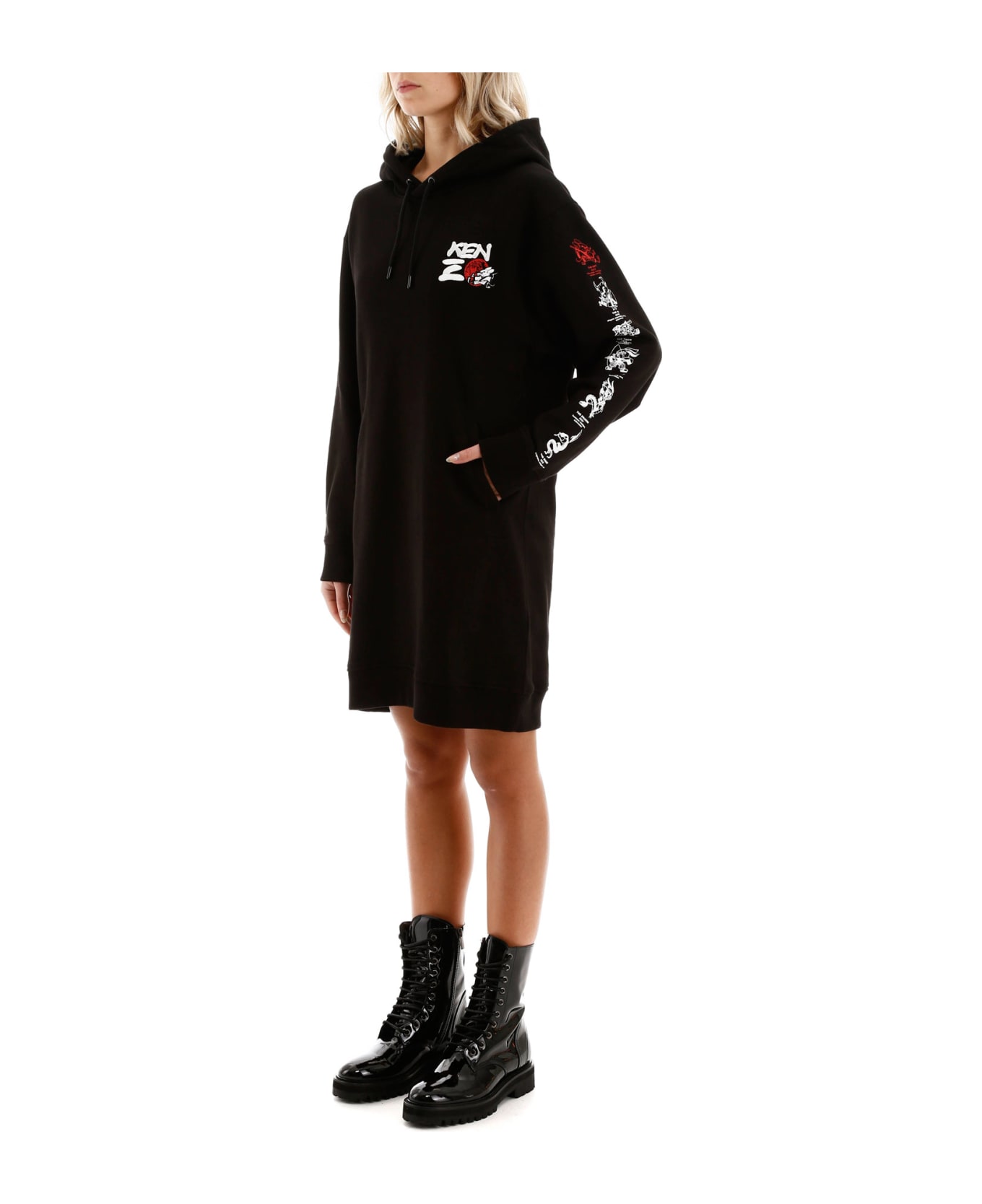 Kenzo Sweatshirt Dress With Graphic Print - BLACK (Black)