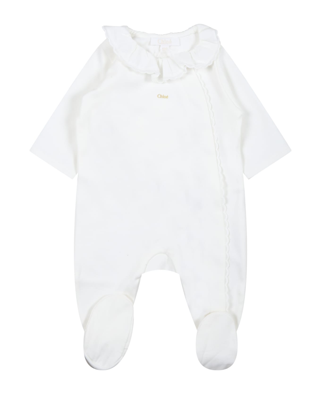 Chloé White Set For Baby Girl With Logo - White ボディスーツ＆セットアップ