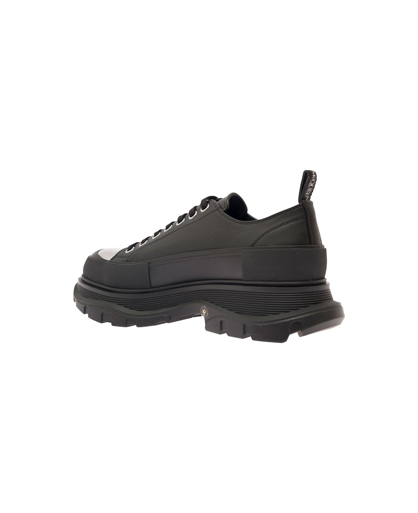 Alexander McQueen 'trade Slick' Black Sneakers With Oversized Platform And Metallic Toe In Leather Man - Black
