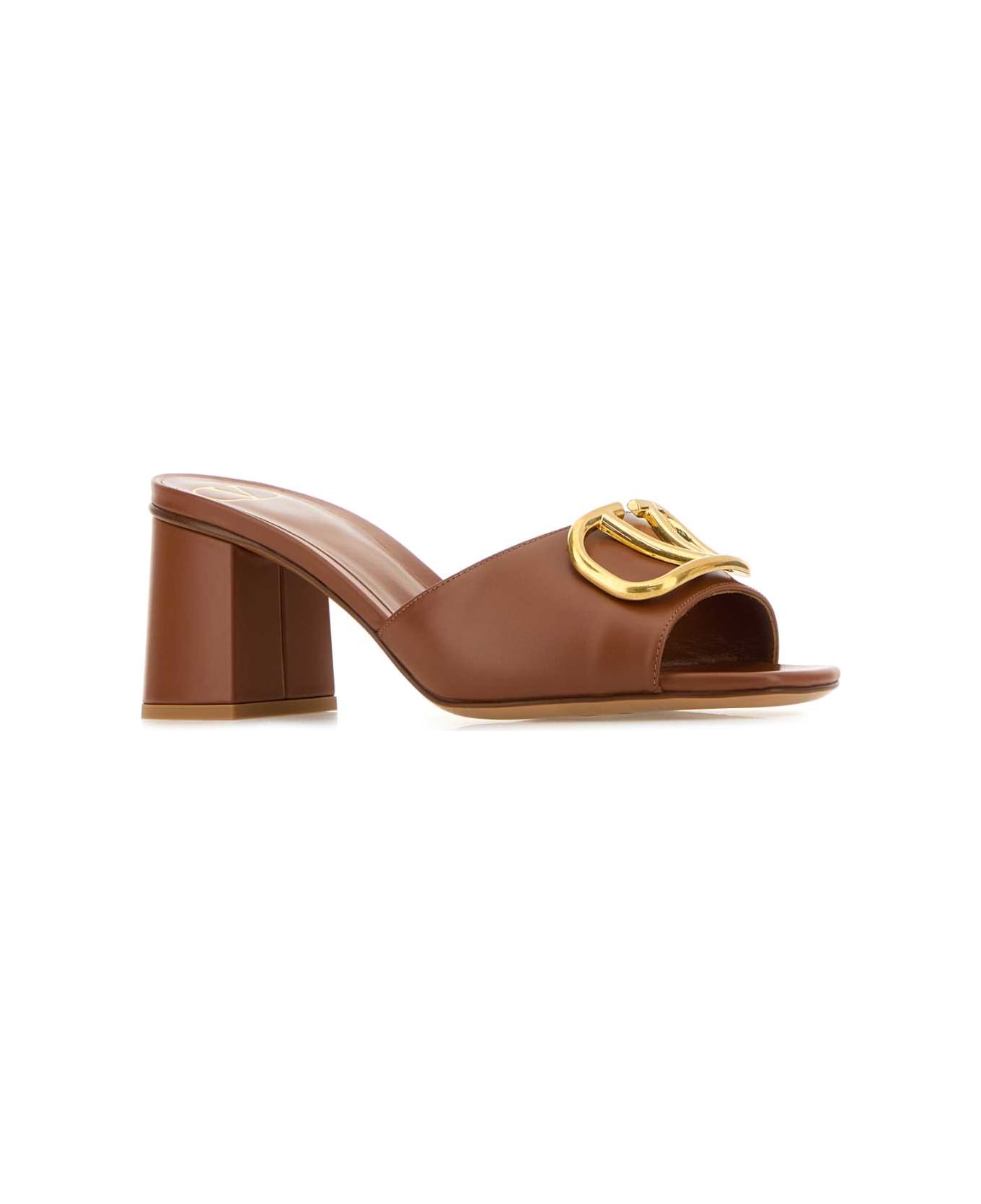 Valentino Garavani Caramel Leather Vlogo Mules - SELLERIA