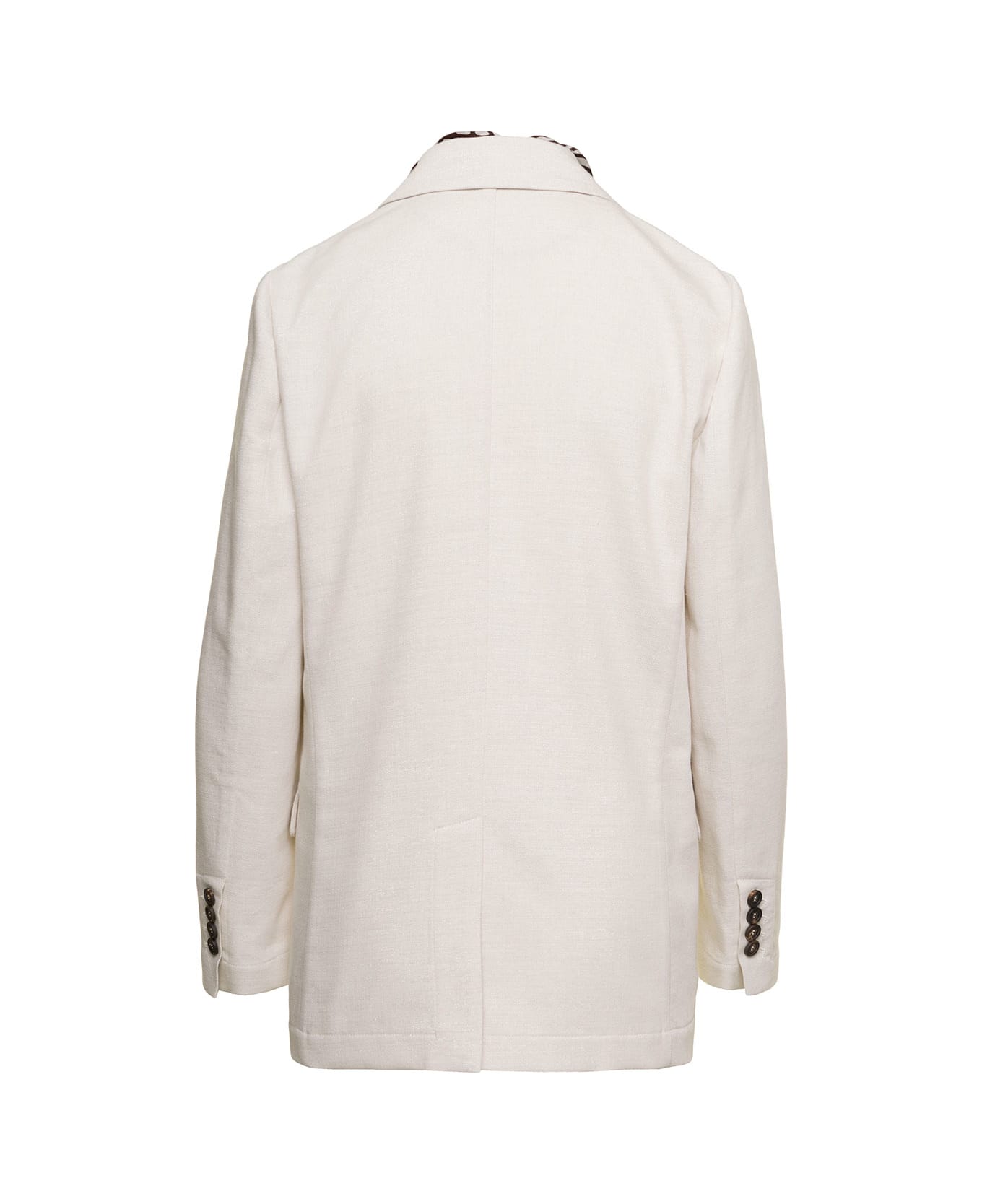 Brunello Cucinelli White Double-breasted Jacket With Bandana In Cotton And Viscose Blend Woman