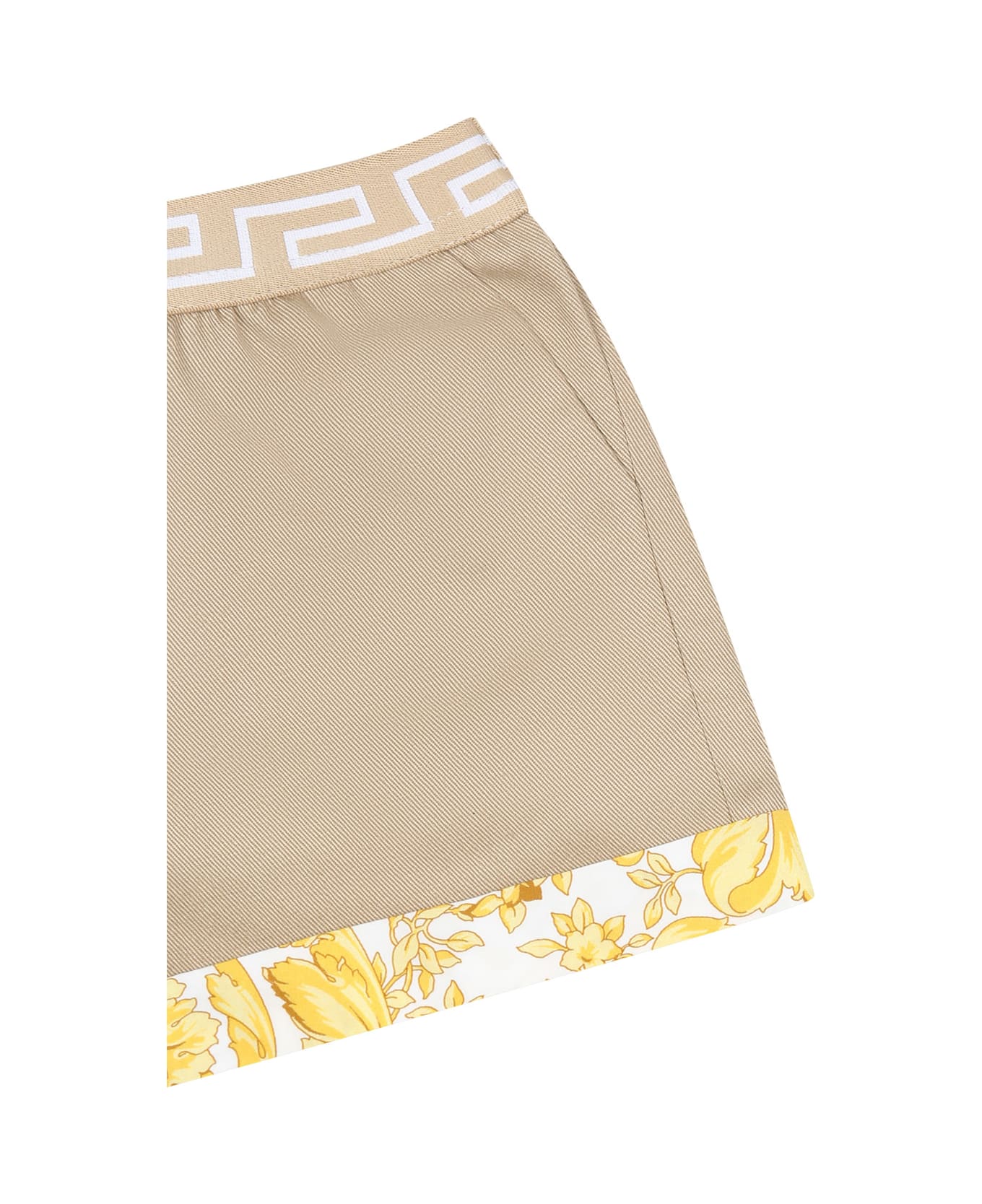 Versace Beige Shorts For Baby Boy With Baroque Print - Beige ボトムス