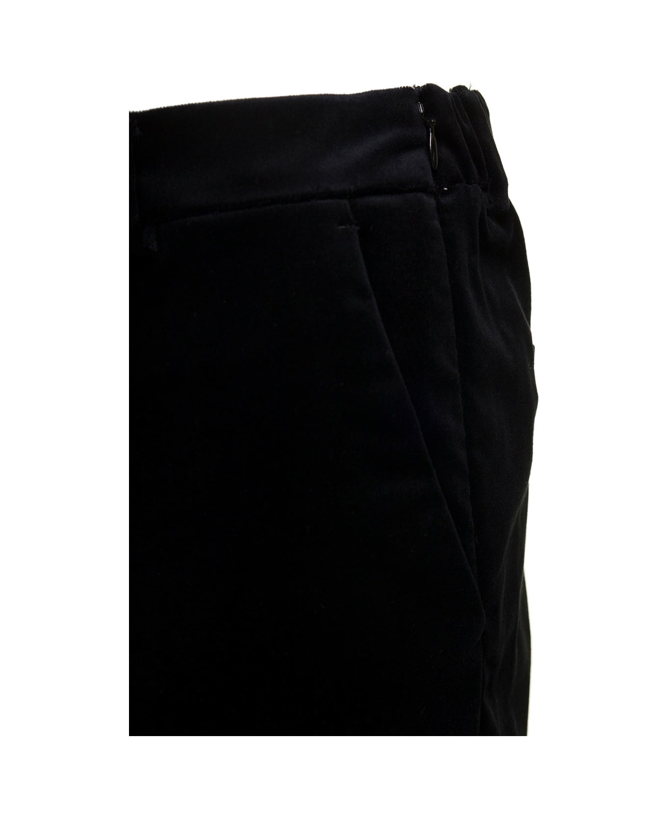 Alberto Biani Black Slim Pants With Side Zip Closure In Velvet Woman - Black