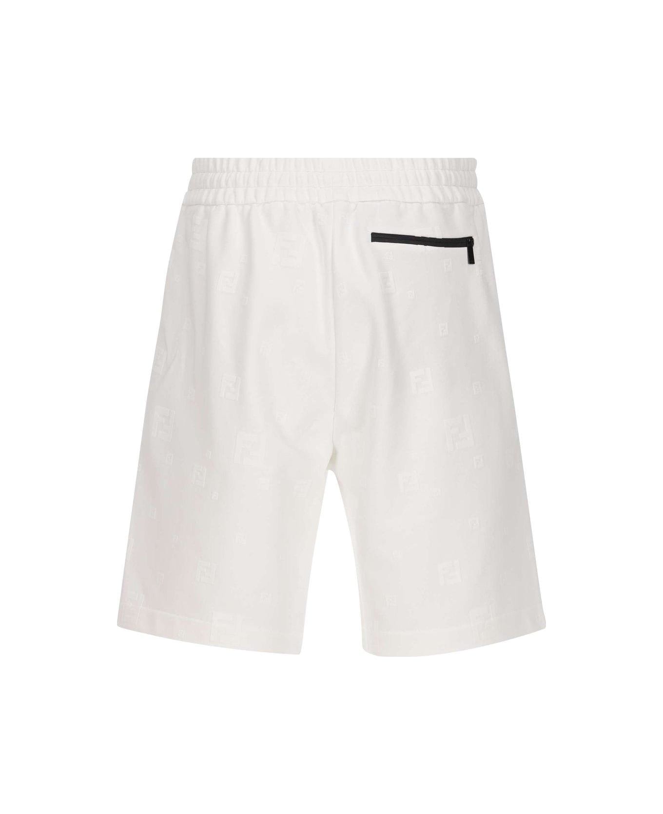 Fendi Ff Flocked Motif Bermuda Shorts - WHITE