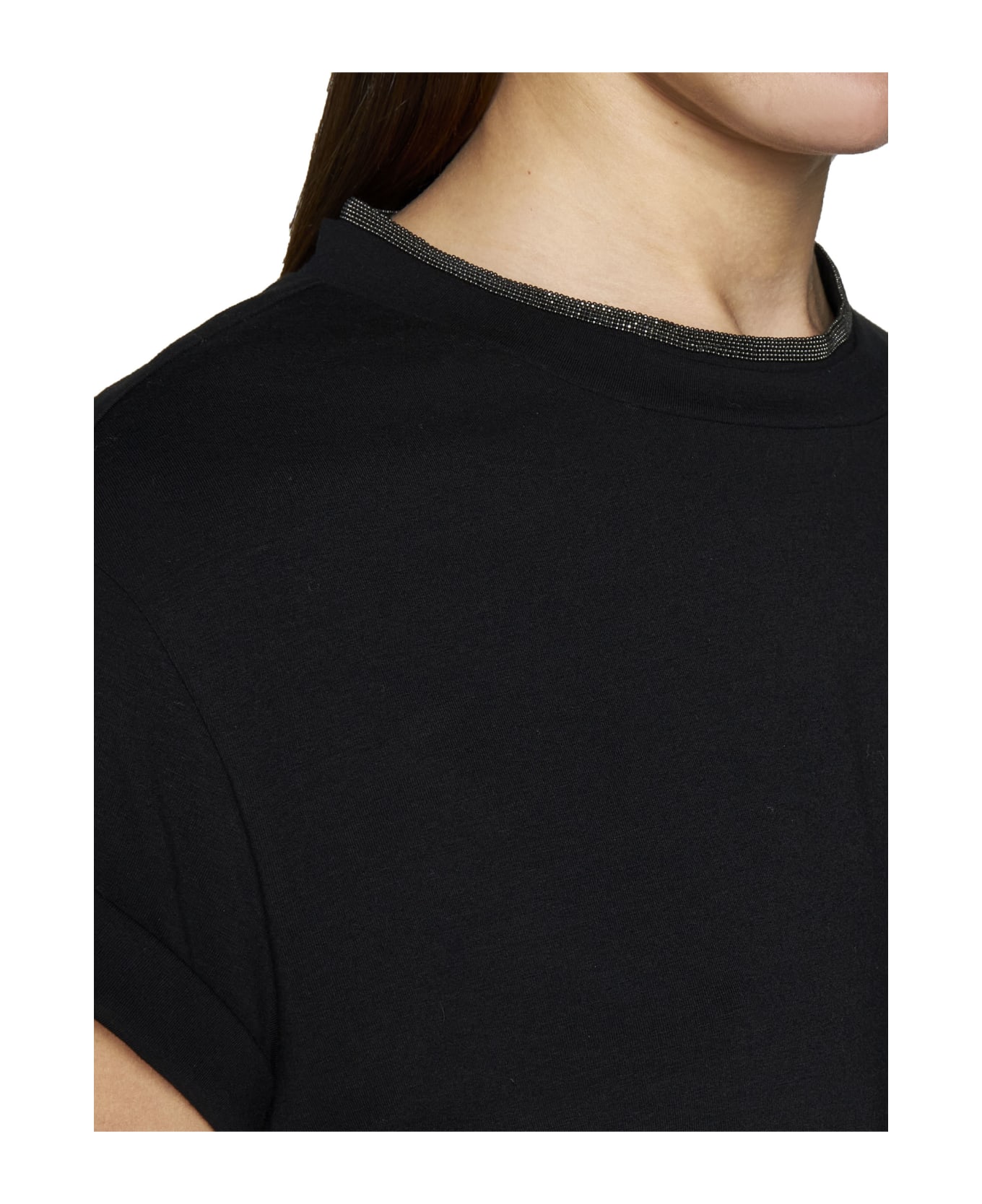 Brunello Cucinelli T-shirt With Monile Detail In Cotton - Black