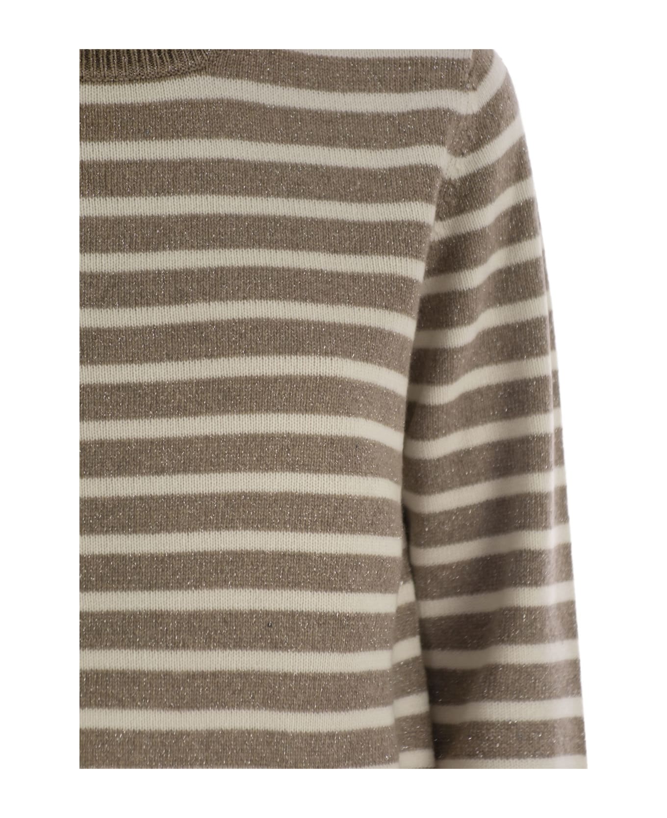 Brunello Cucinelli Sparkling & Dazzling Striped Cashmere And Wool Sweater - Hazelnut