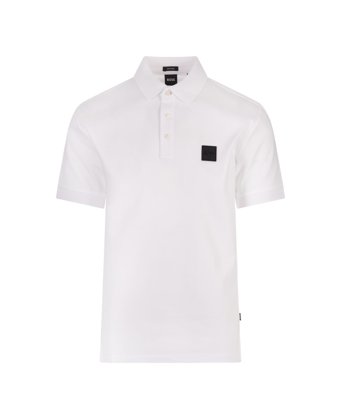 Hugo Boss White Cotton Jersey Polo Shirt With Logo Plaque - White