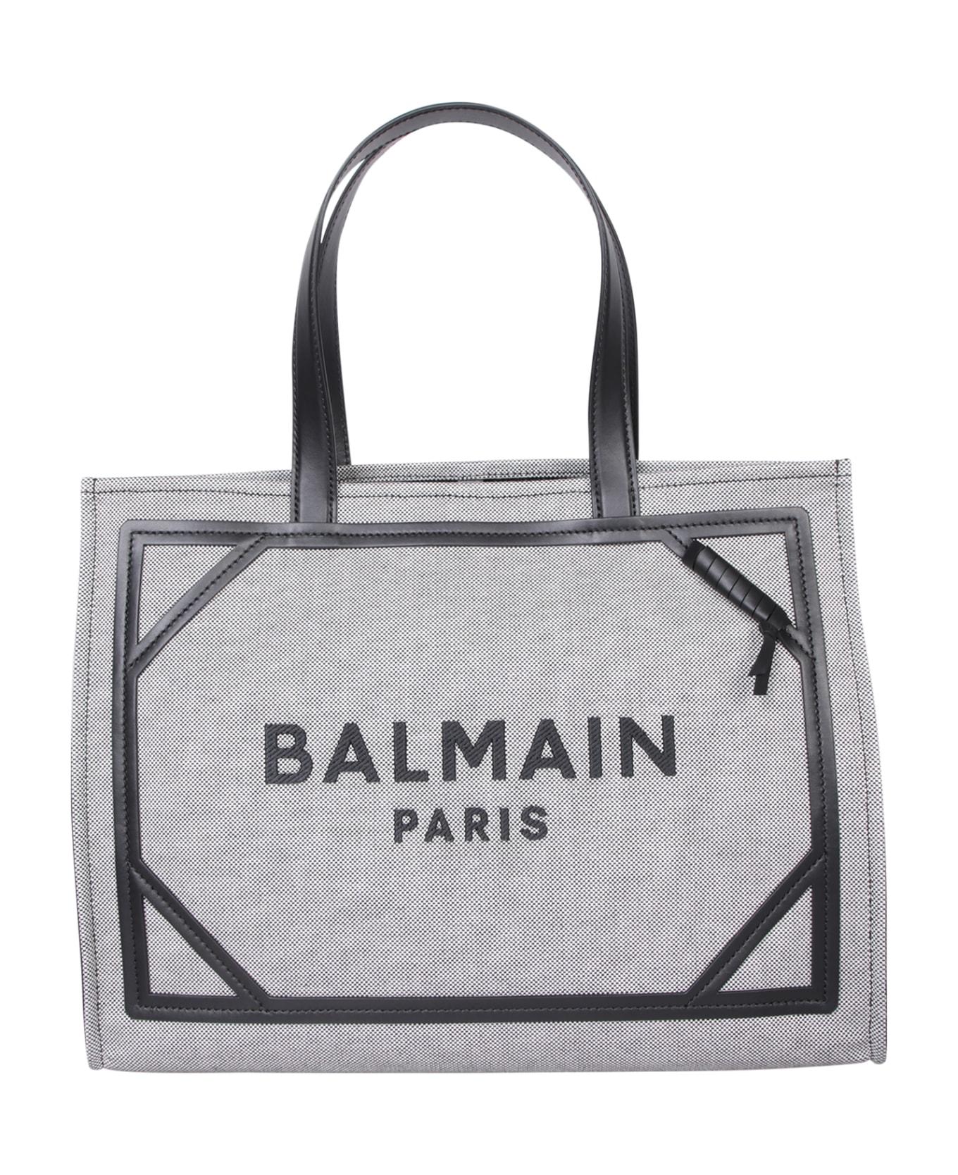 Balmain B Army Shop Medium Black And White Canvas Bag - Black