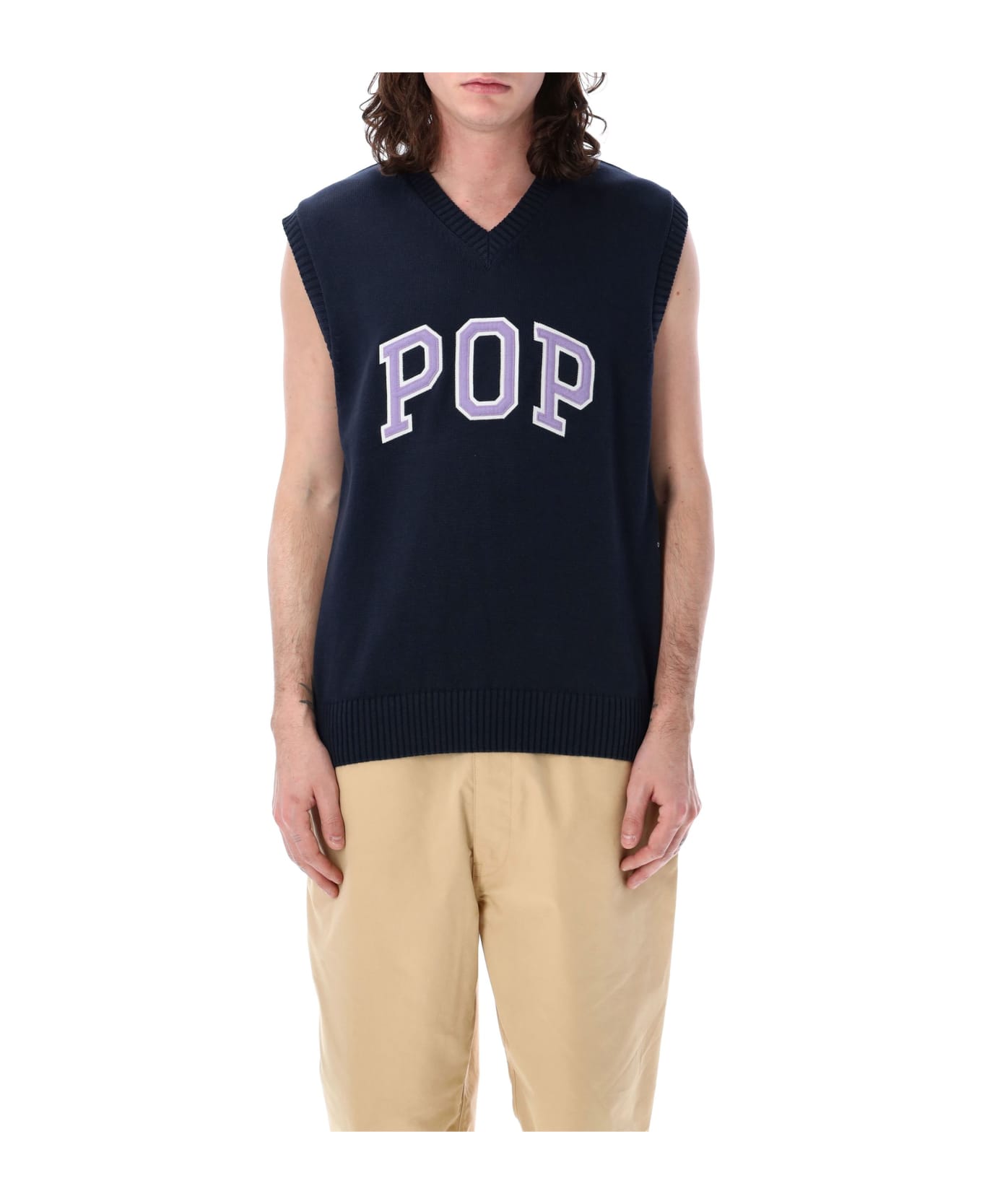 Pop Trading Company Pop Arch Spencer Knit Vest - NAVY