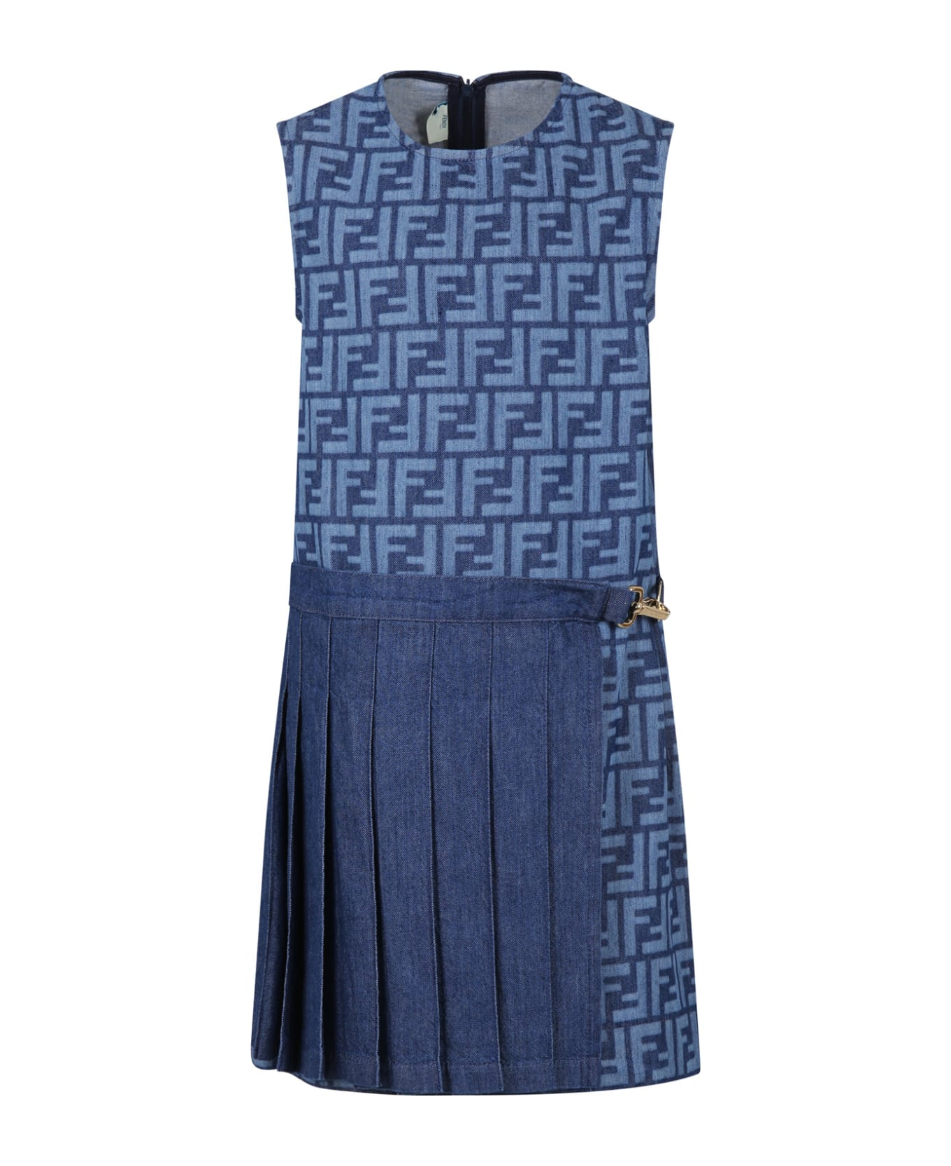 Fendi Casual Denim Dress For Girl - Blu