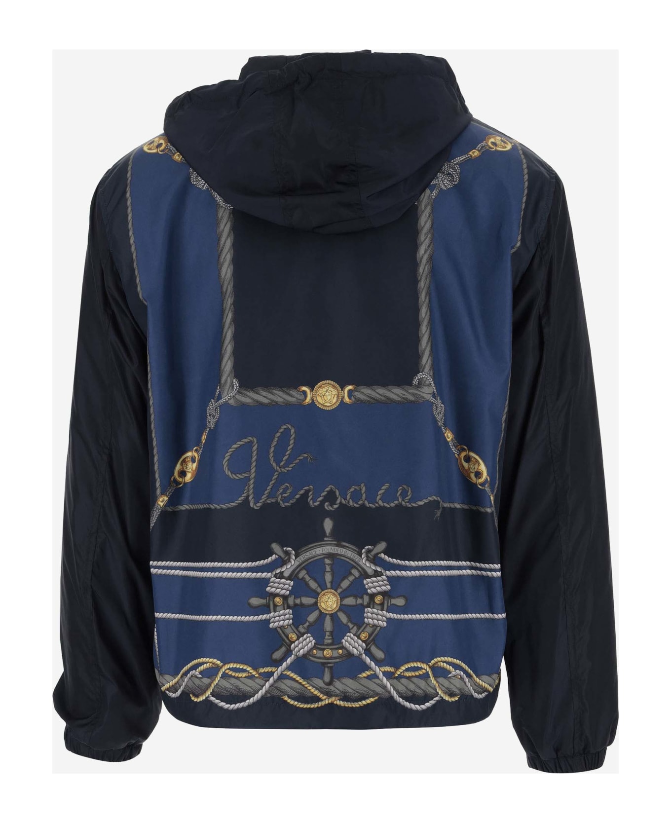Versace Nylon Jacket With Versace Nautical Pattern - Blu navy+oro