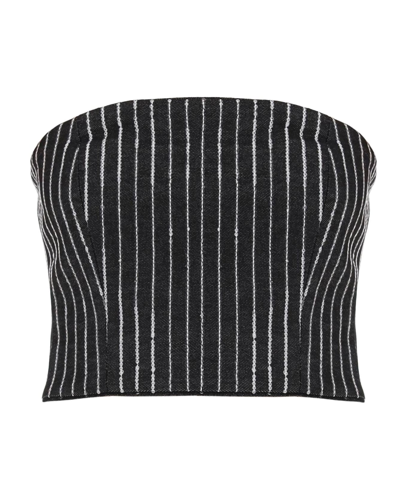 Rotate by Birger Christensen Cropped Top With Sequined Stripes - BLACK (Black) トップス