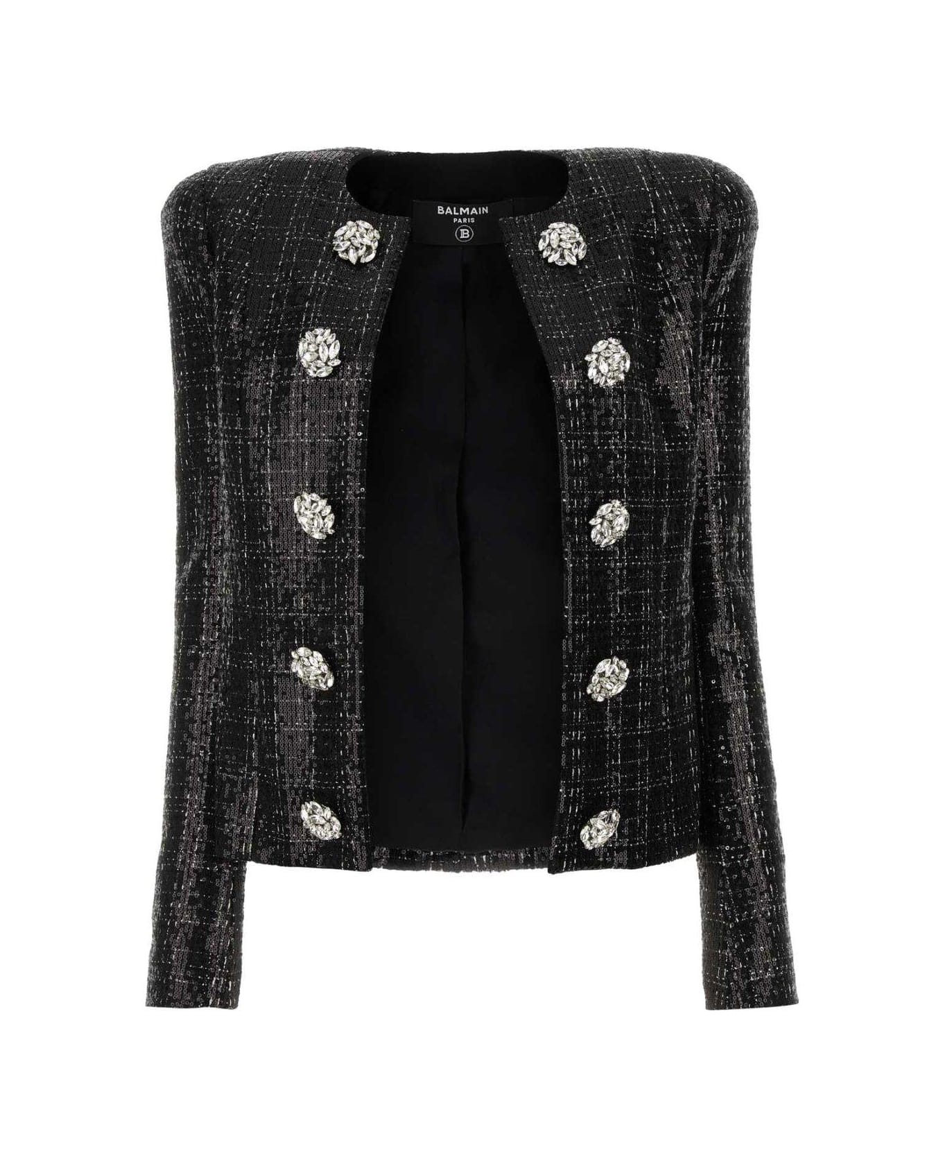 Balmain Tweed Sequin Embellished Jacket - BLACK