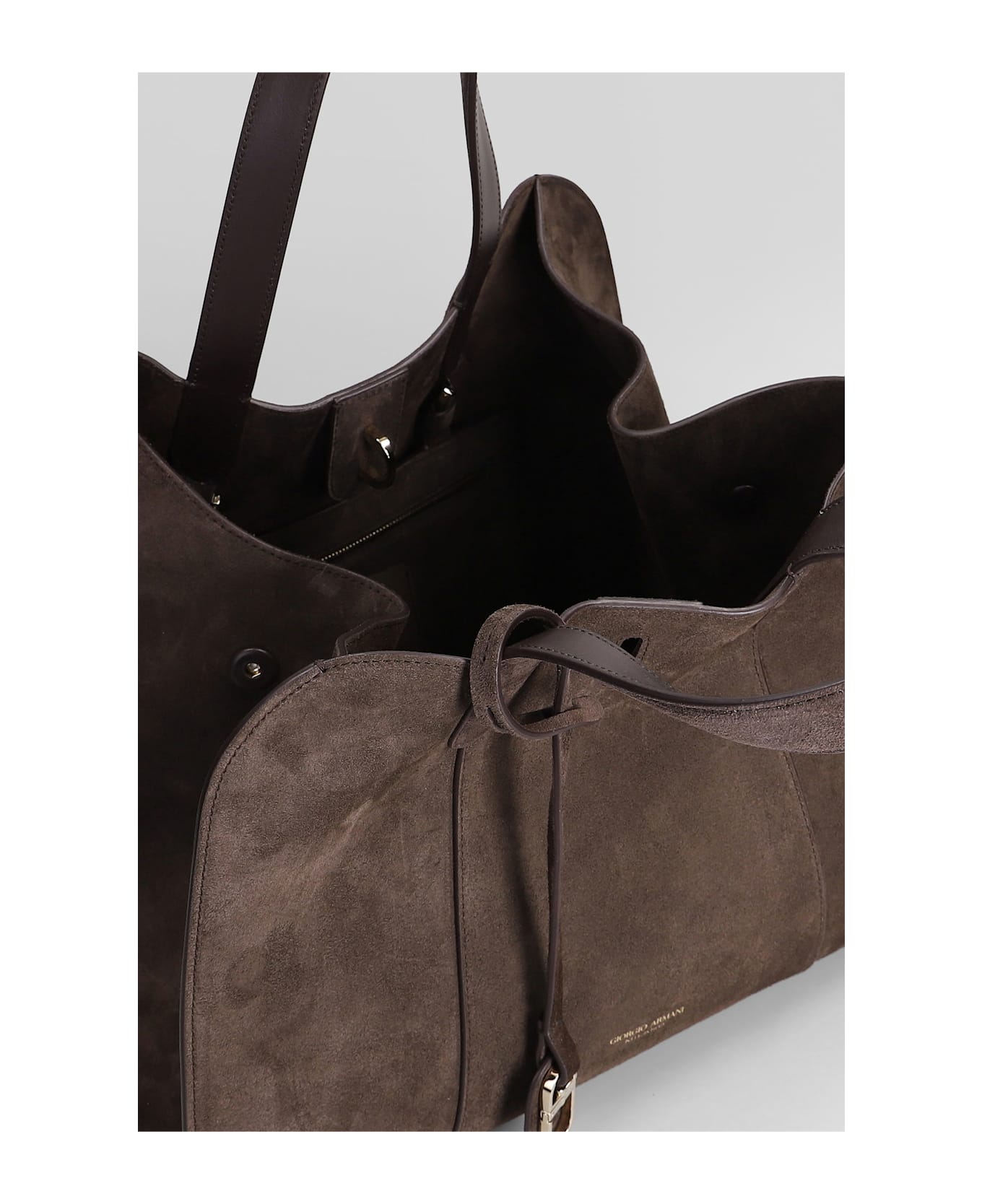 Giorgio Armani Tote In Brown Suede - brown