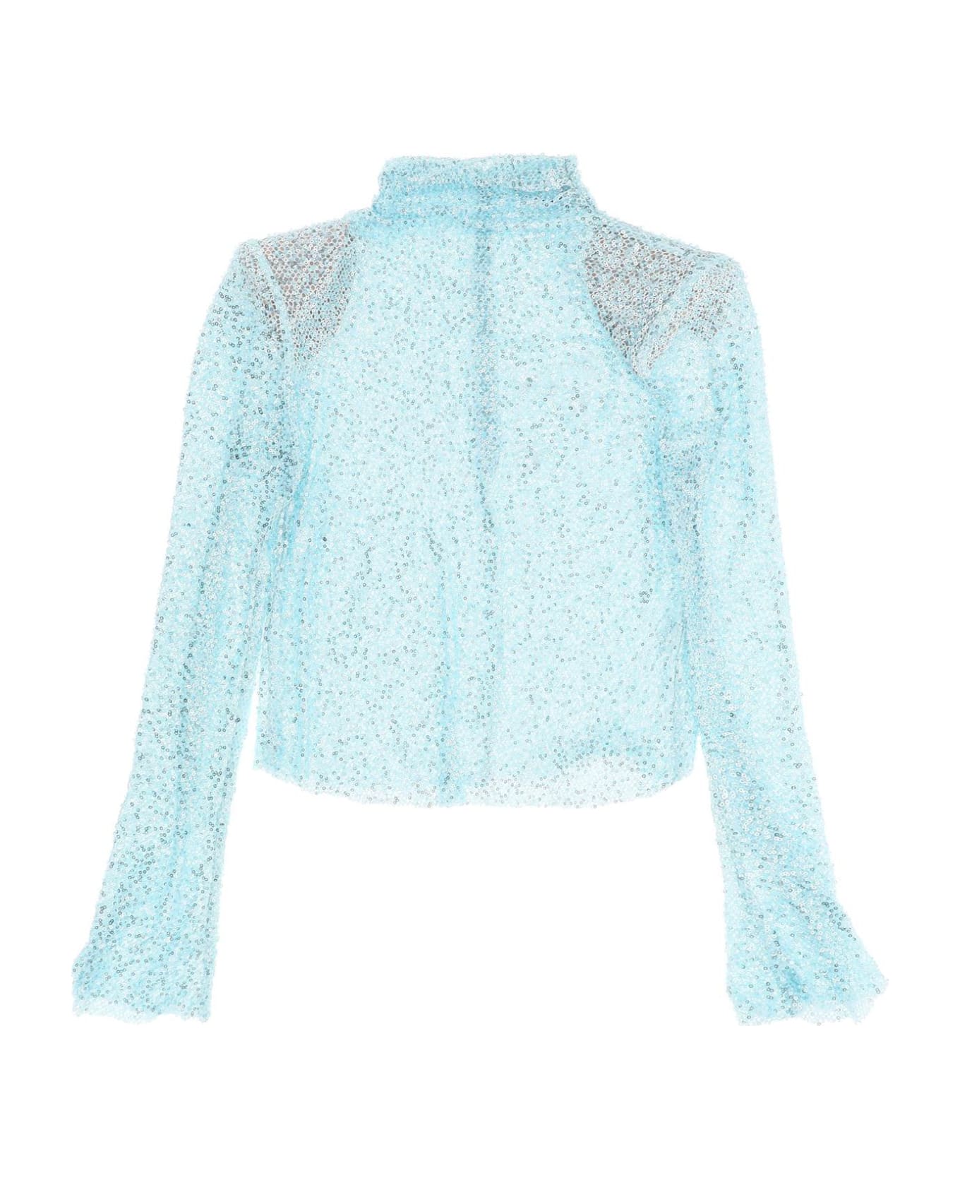 self-portrait Long-sleeved Top With Sequins And Beads - BLUE (Light blue)