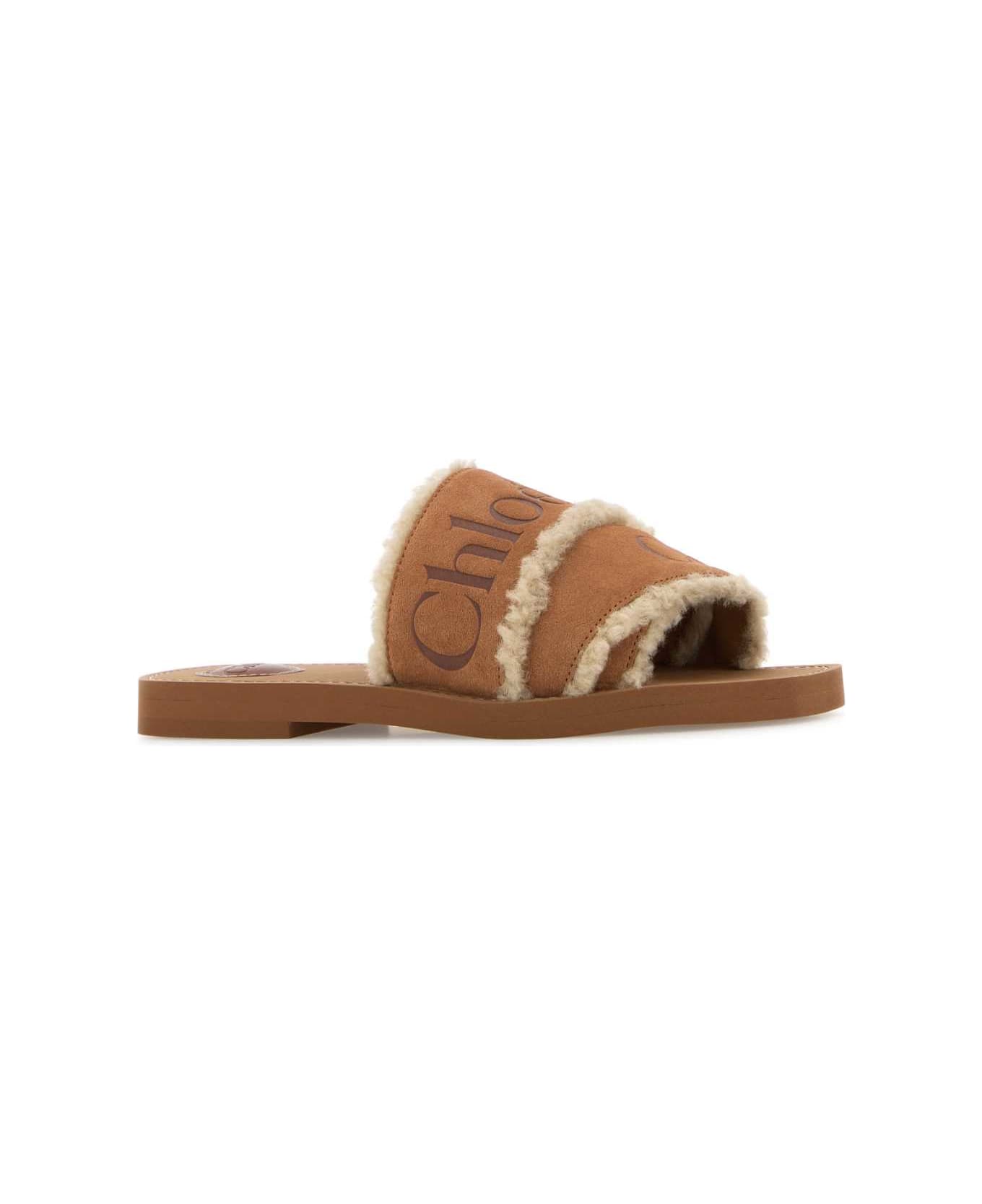 Chloé Caramel Suede Woody Slippers - SOFTYBROWN