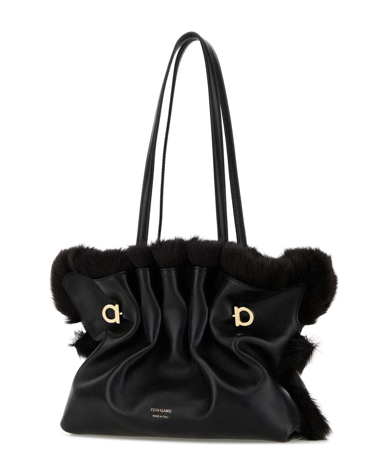 Ferragamo Black Leather Shoulder Bag - NEROTMORO