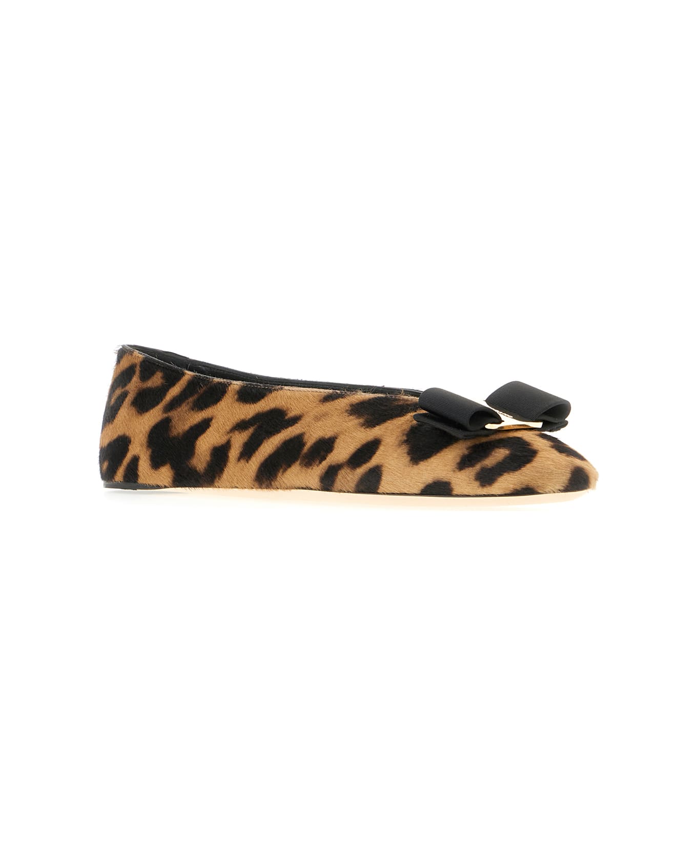 Ferragamo Printed Calf Hair Vanna P Ballerinas - Black