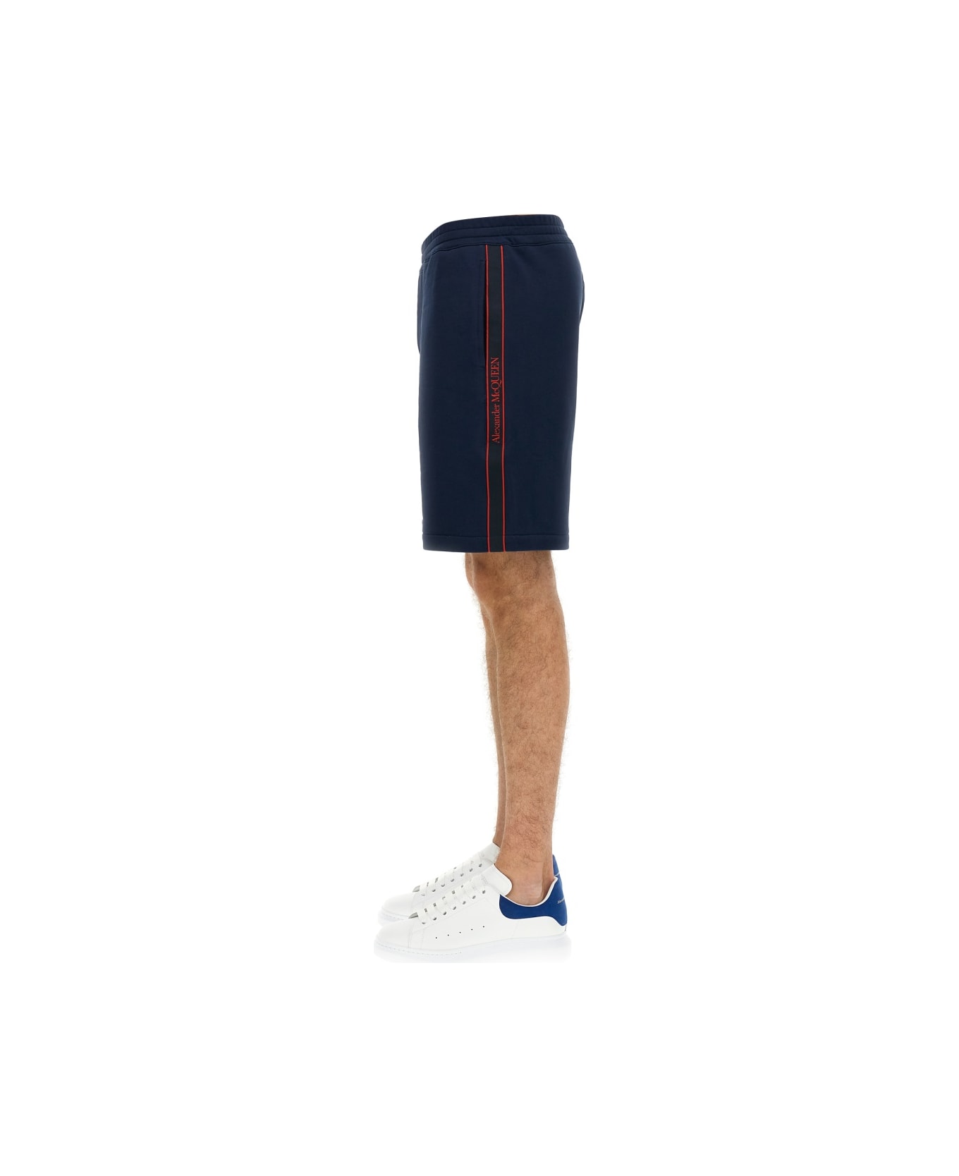 Alexander McQueen Bermuda Shorts With Selvedge Logo Band - BLUE
