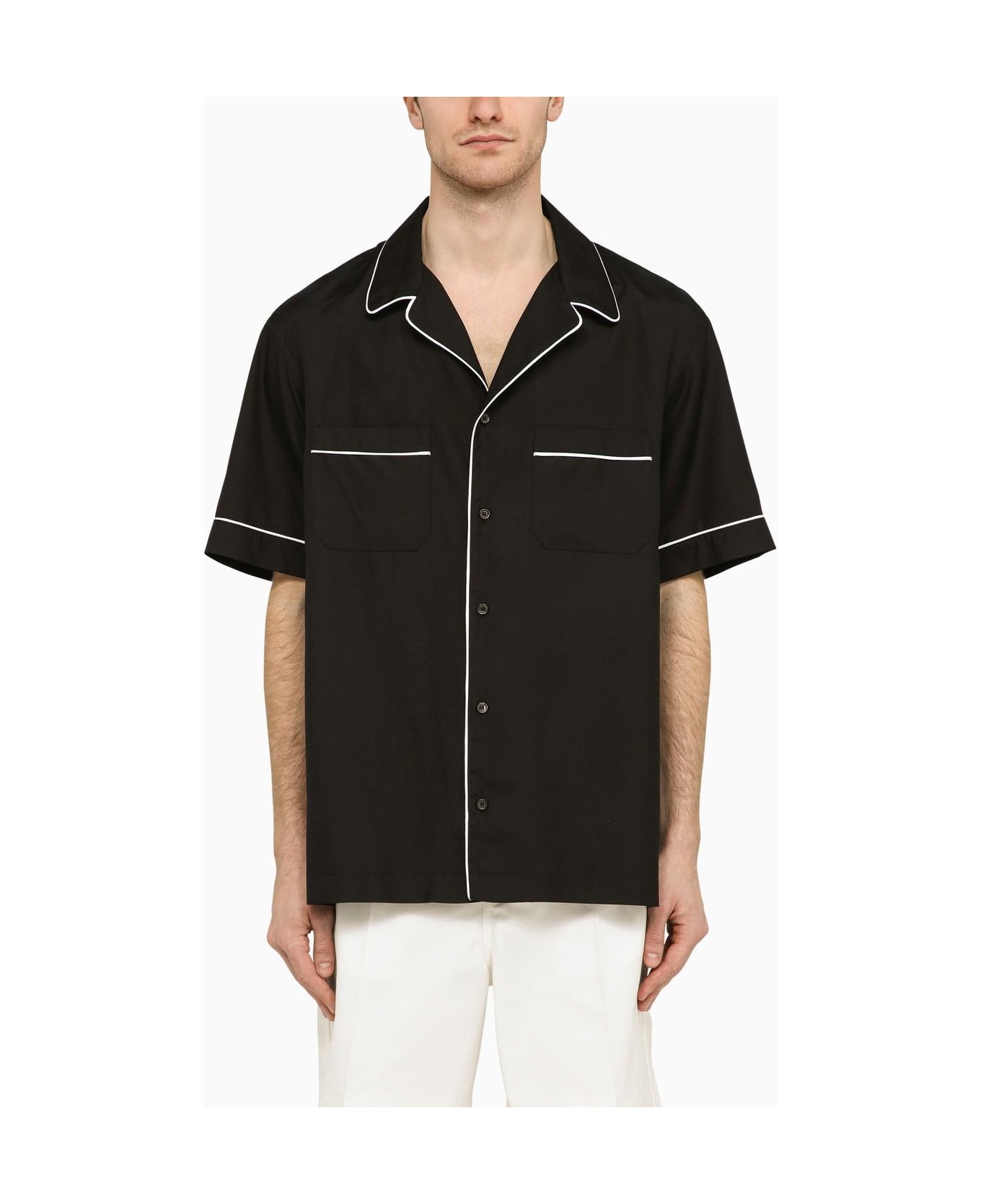 Valentino Black Silk Bowling Shirt - Black