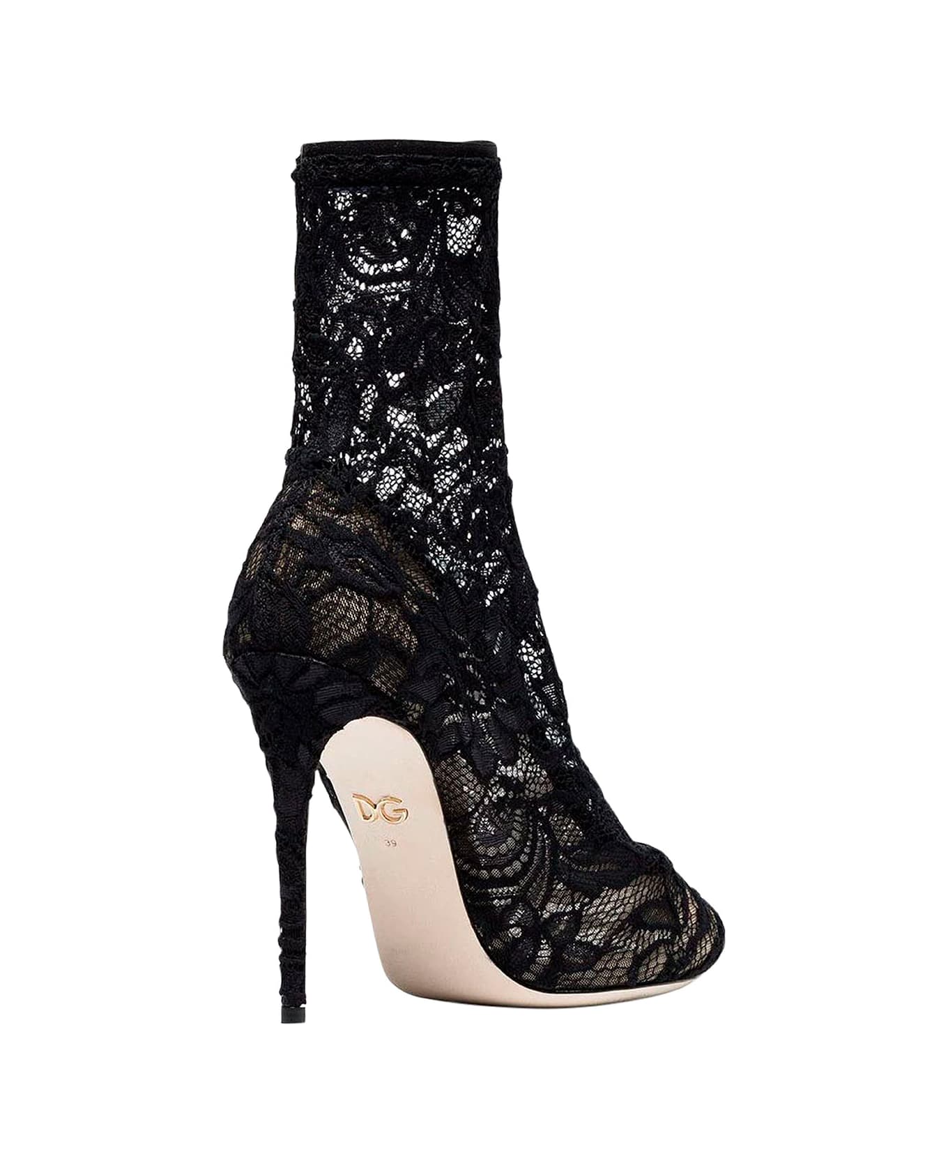 Dolce & Gabbana Black Pointed Boots In Chaintilly Lace Woman - Black