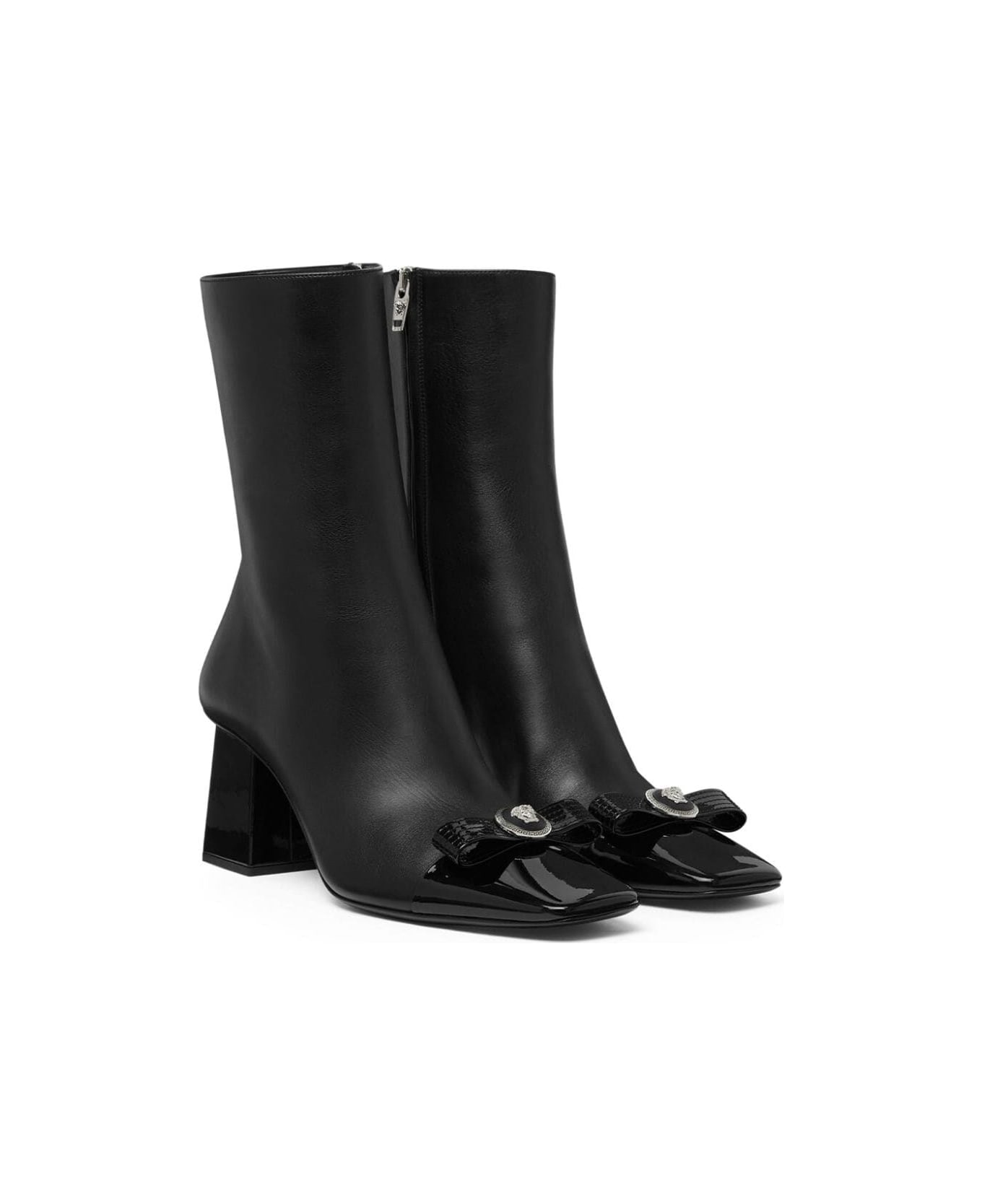 Versace Black Leather Ankle Boots - P Black Palladium
