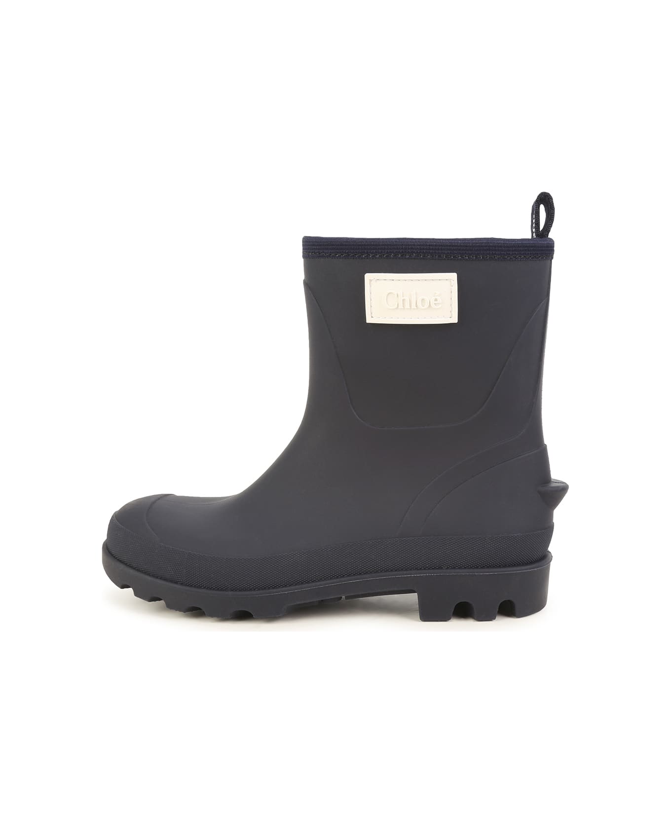 Chloé Navy Blue Rubber Ankle Boots With Logo Patch - Blu