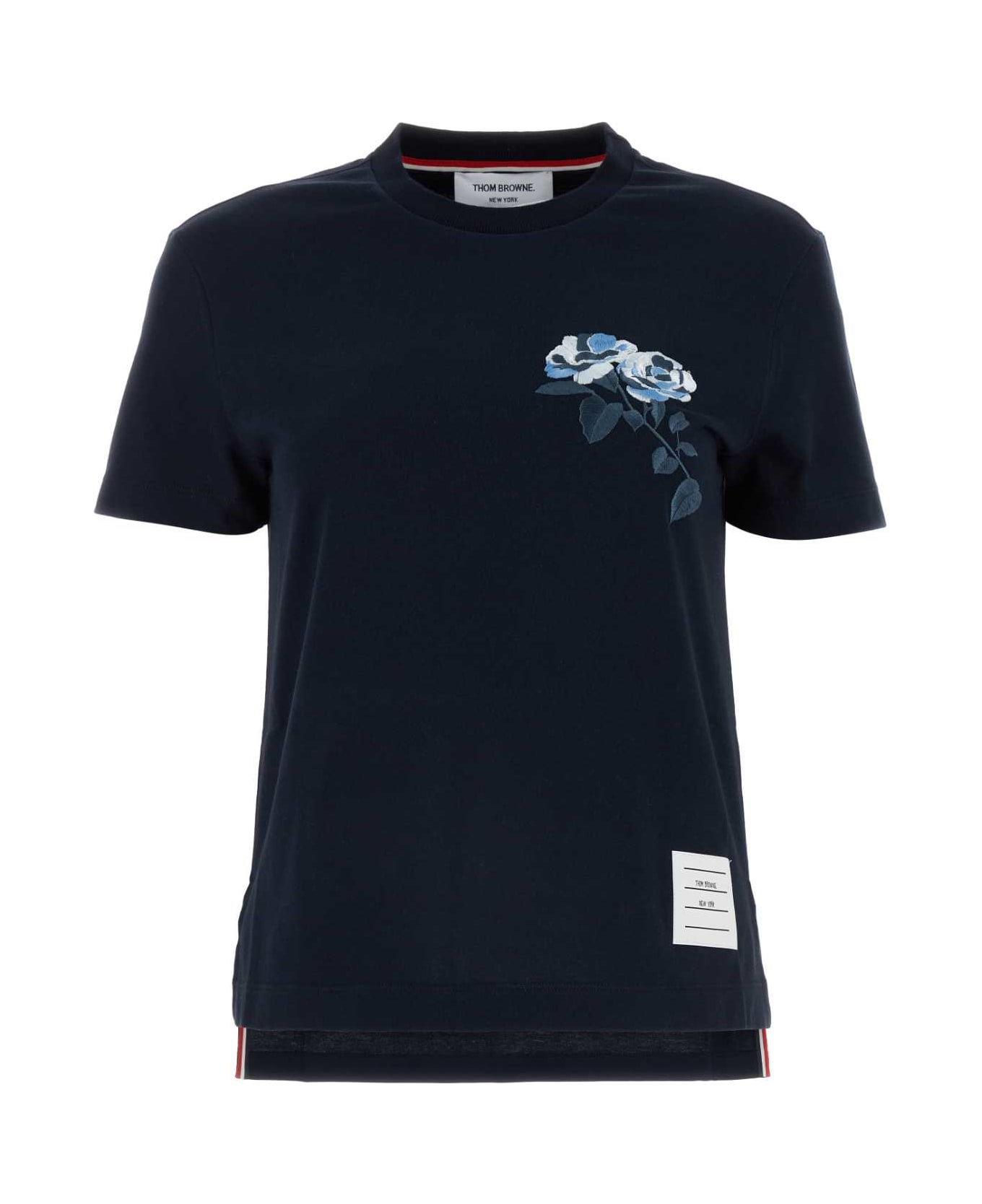 Thom Browne Navy Blue Cotton T-shirt - NAVY