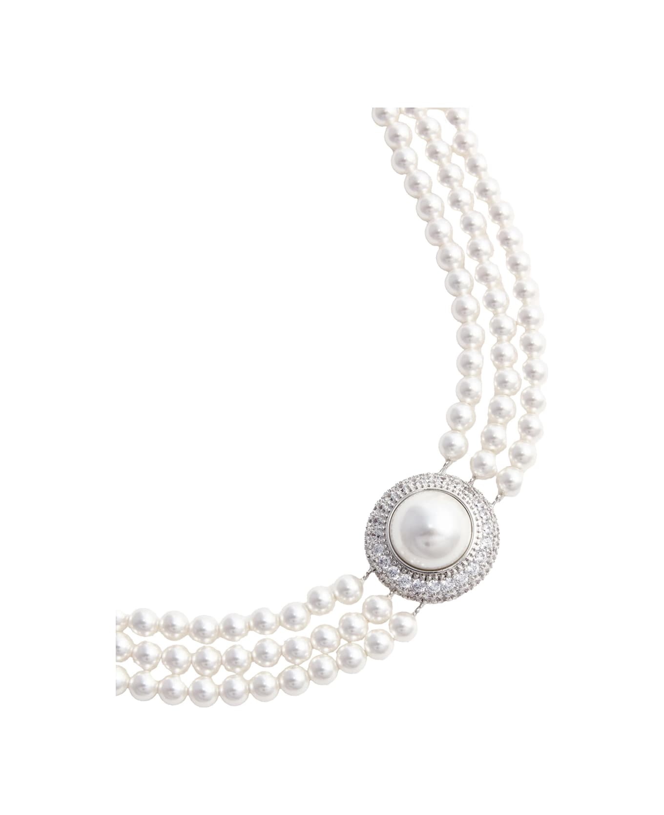 self-portrait Small Crystal Pearl Choker - White