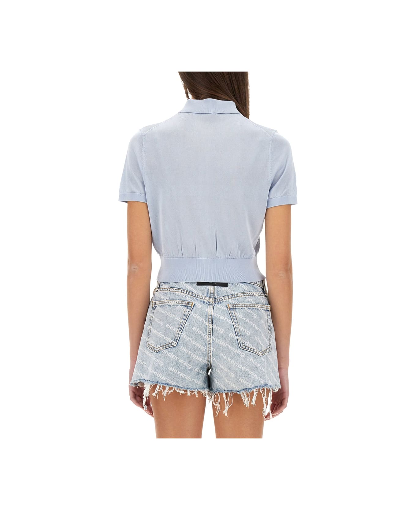 T by Alexander Wang Cropped Polo Cardigan - BABY BLUE