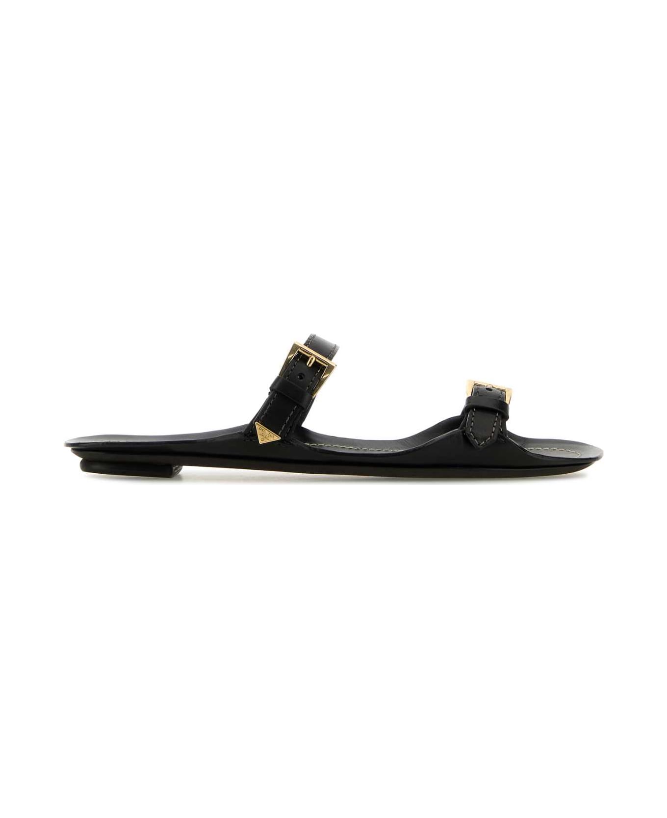 Prada Black Leather Slippers - NERO