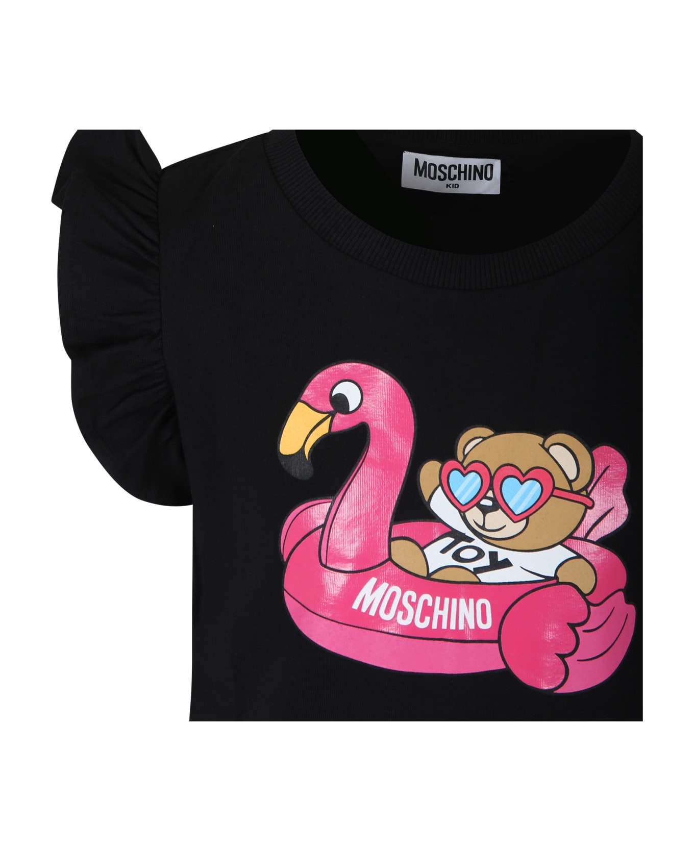 Moschino Black T-shirt For Girl With Teddy Bear And Flamingo - Black