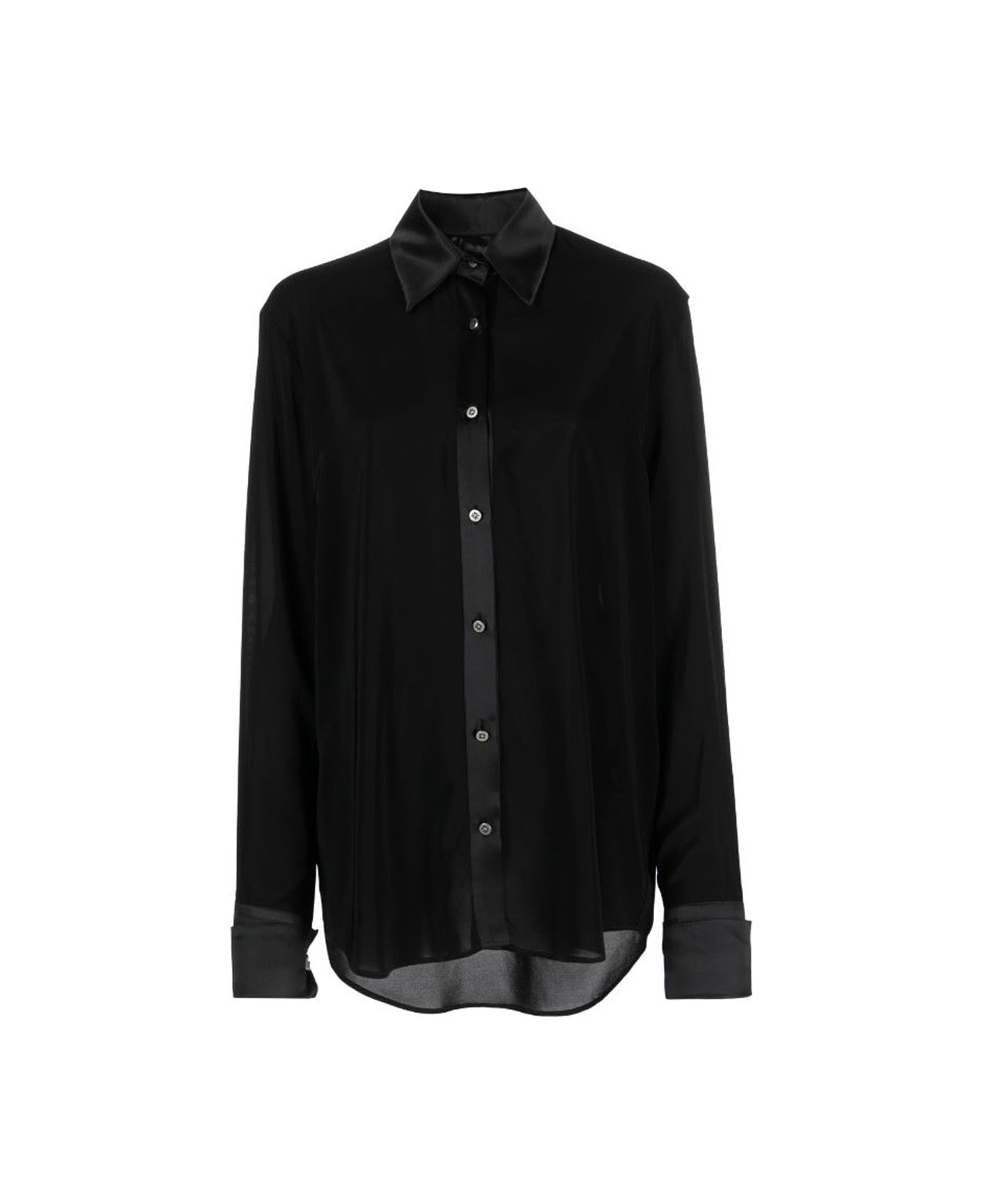 John Richmond Shirt With Contrasting Fabrics And Wide Long Sleeves. Frontalt Fastener By Buttons. - Nero
